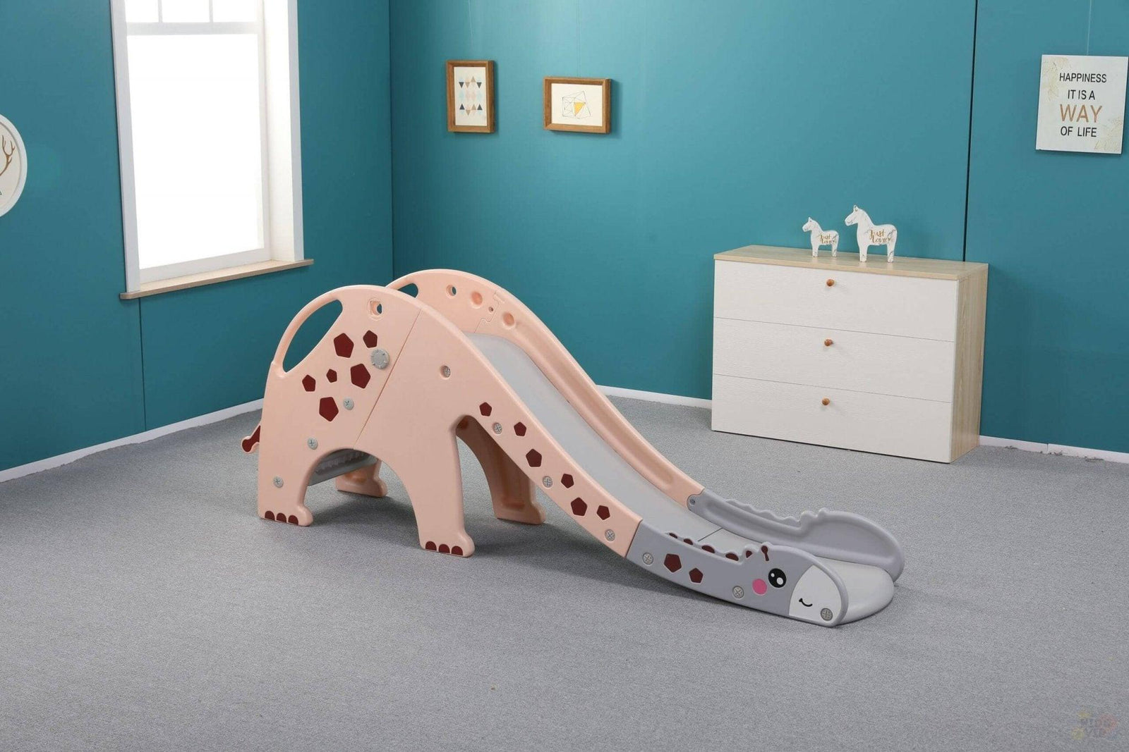 Kids' and Toddlers' Giraffe Edition Interactive Indoor / Outdoor Playset W/ Slide, Closed Steps & Basketball Hoop.