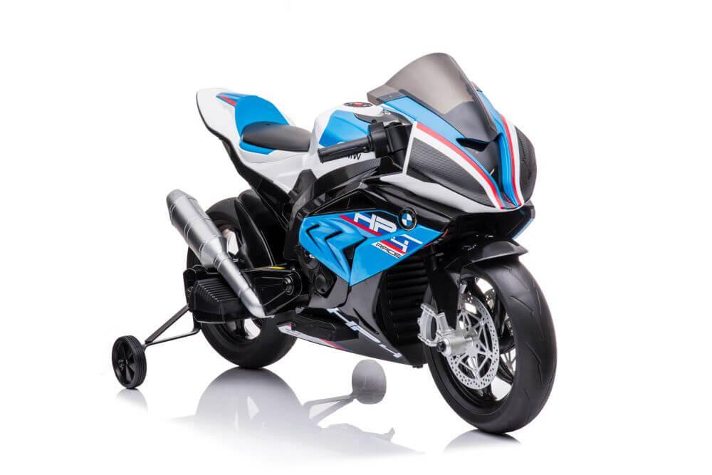 12V Blue BMW HP4 Kids' Super Motorcycle W/ EVA Rubber Wheels, Music & Lights.