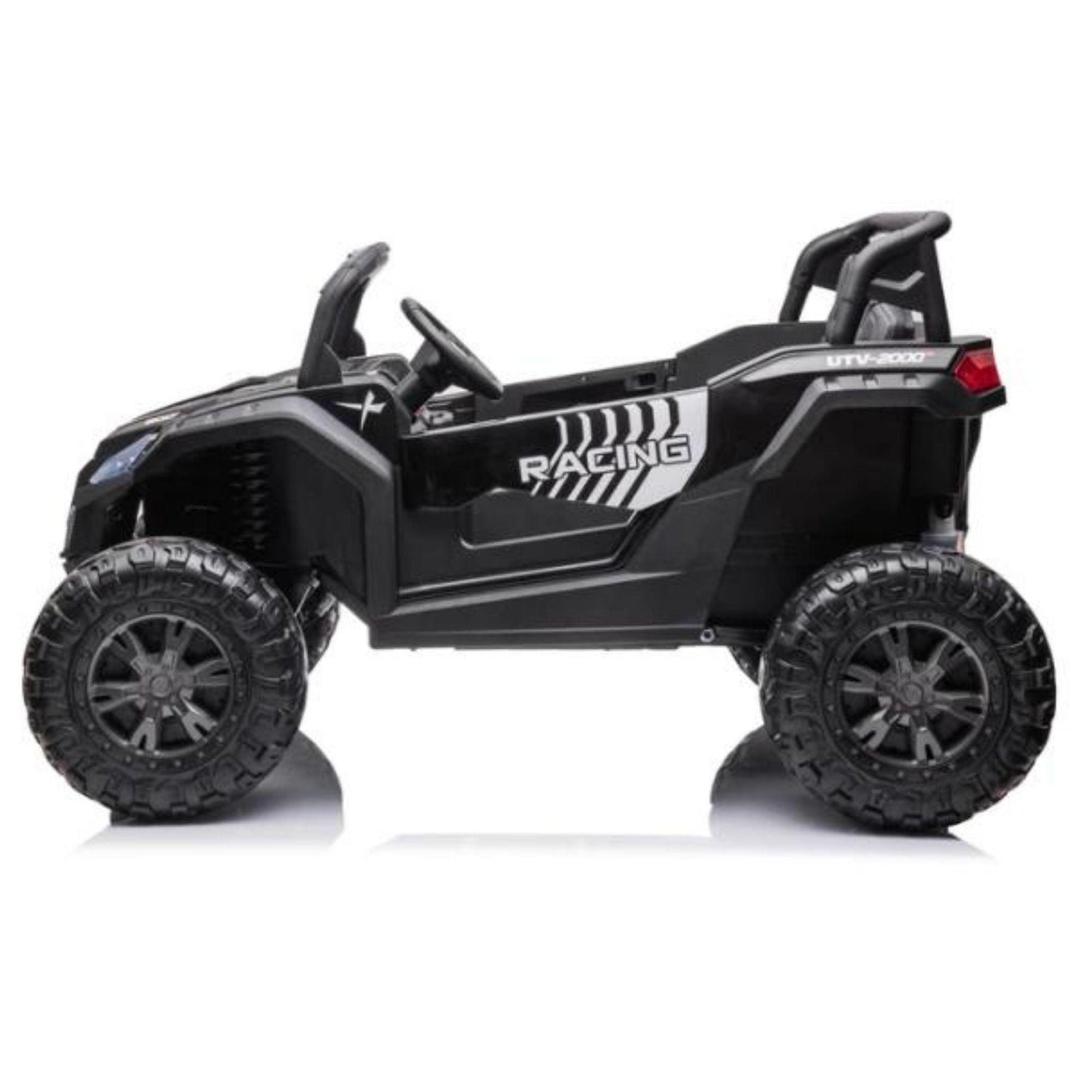 Black 2-Seater XXL Edition Blade BT 24V/4WD Kids' Exclusive Buggy/UTV With Rubber Wheels, Leather Seats, Music & RC.