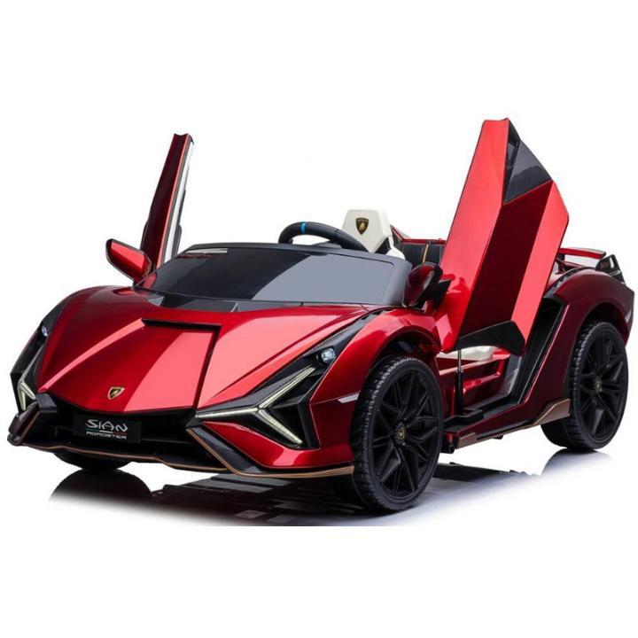 24V Luxurious Rosso Leto Lamborghini Sian 2-Seater 4x4 Ride-On Car W/ EVA Rubber Wheels, BT & RC.