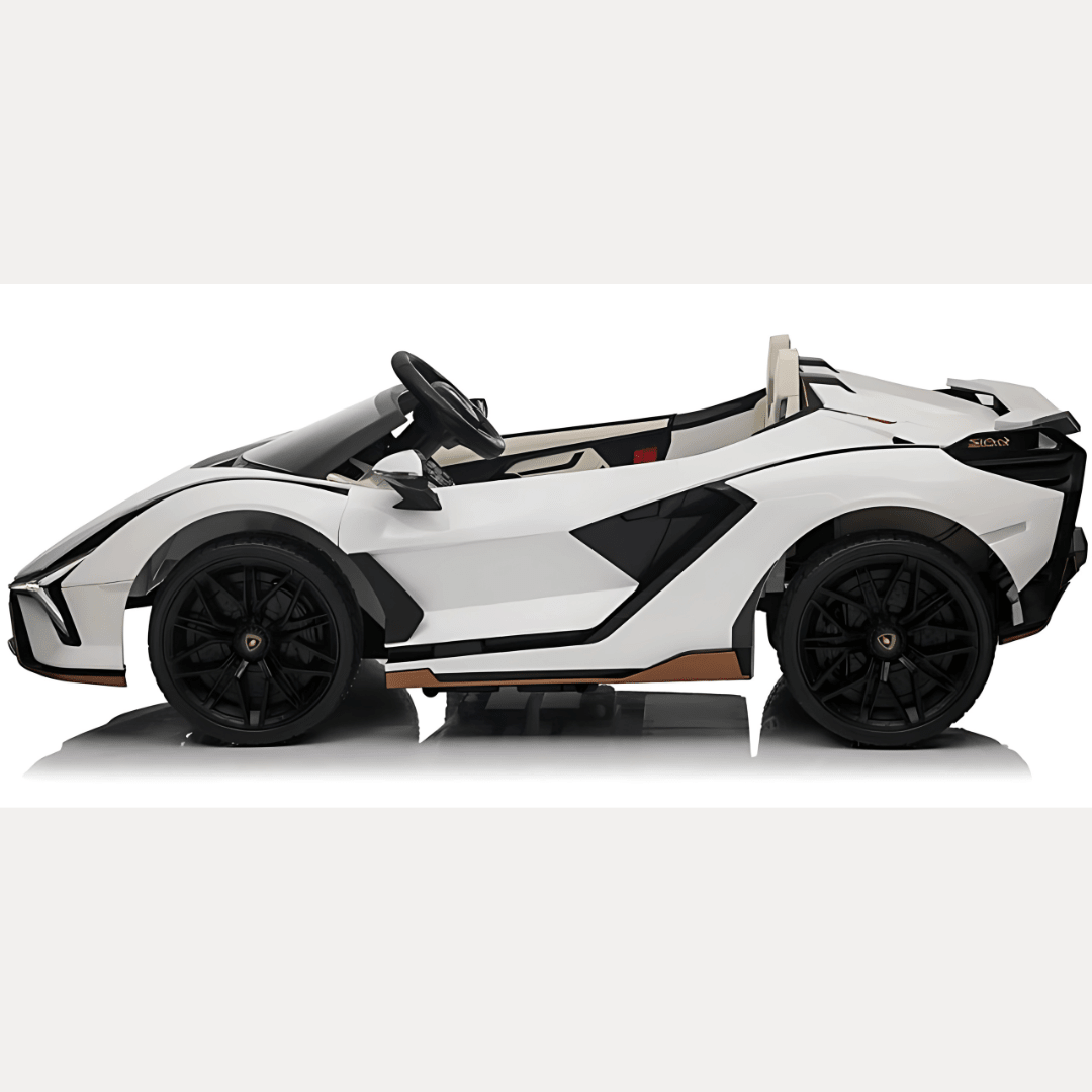 24V Luxurious White Lamborghini Sian 2-Seater 4x4 Ride-On Car W/ EVA Rubber Wheels, BT & RC.