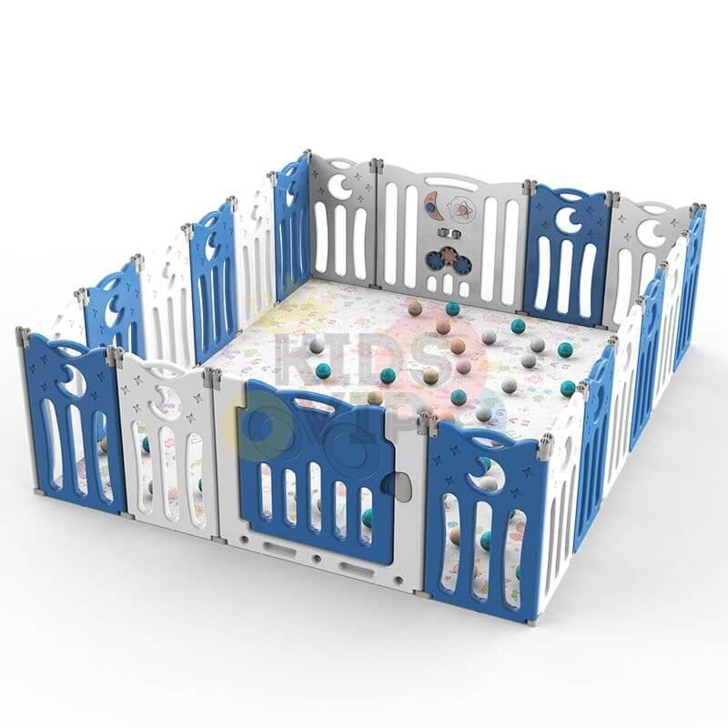 Blue 16 Panels Indoor/Outdoor Foldable Playpen, Fence, Interactive Safety Play Yard for Toddlers and Infants.