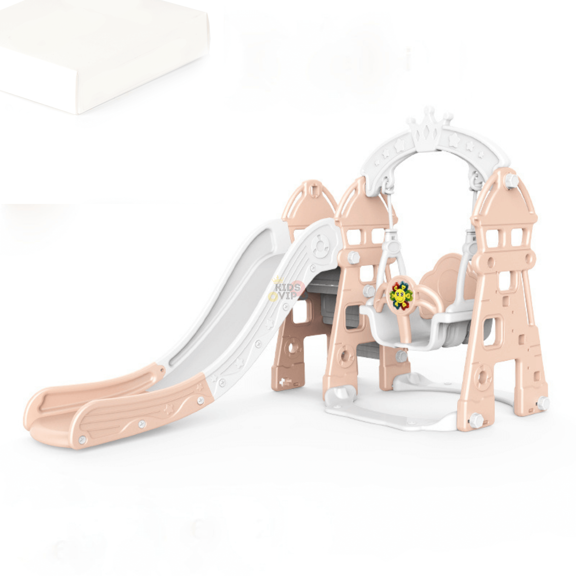Pink Luxury 5-in-1 Castle Edition Playset for Kids W/ Slide, Closed Steps, Swing & Basketball Hoop.