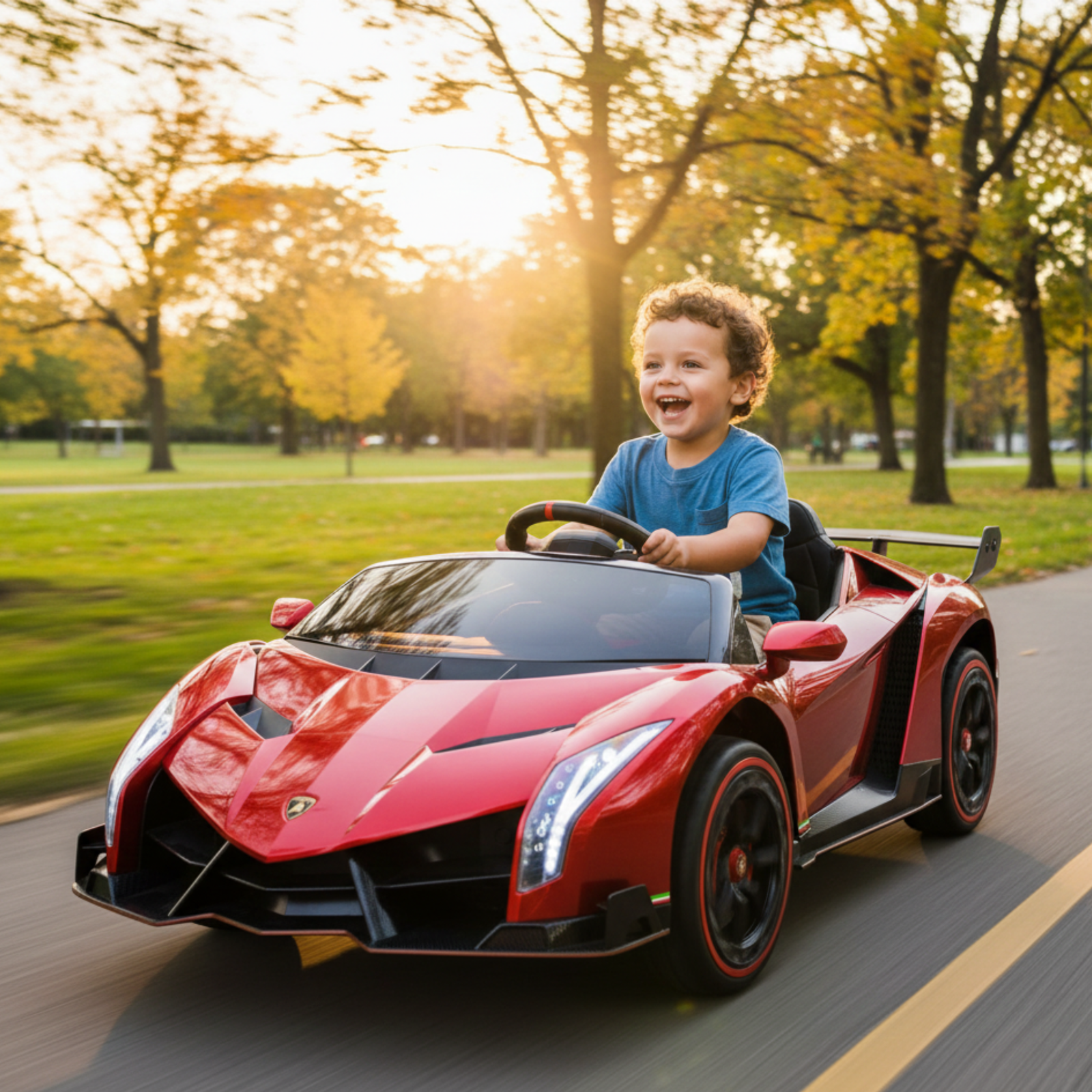 12V Red Lamborghini Veneno 4X4 Limited Edition Ride-on Car W/ EVA Rubber Wheels, Bluetooth & RC.