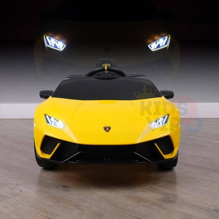 12V Yellow Lamborghini Huracan Licensed Sport Edition 4X4 Ride-On Car W/ Rubber Wheels, Bluetooth & RC.