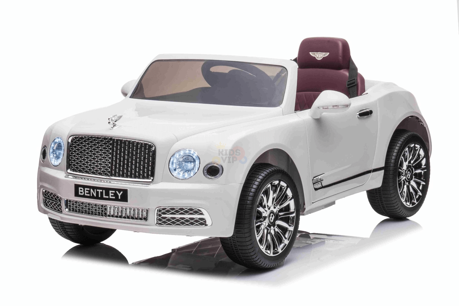 12V White Luxury Bentley Mulsanne Kids' Ride-on Car W/ EVA Rubber Wheels, Music & RC.