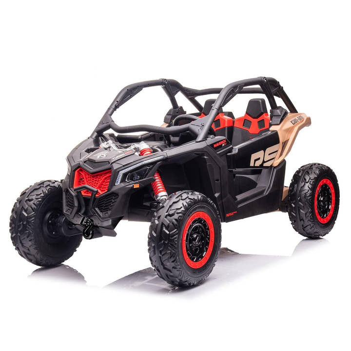 Black Licensed LX Performance Edition 2x24V Can-Am Maverick 4WD Double 24V Battery Pack, 2-Seater Kids' Buggy W/ Music, EVA Rubber Wheels, Leather Seats & RC.