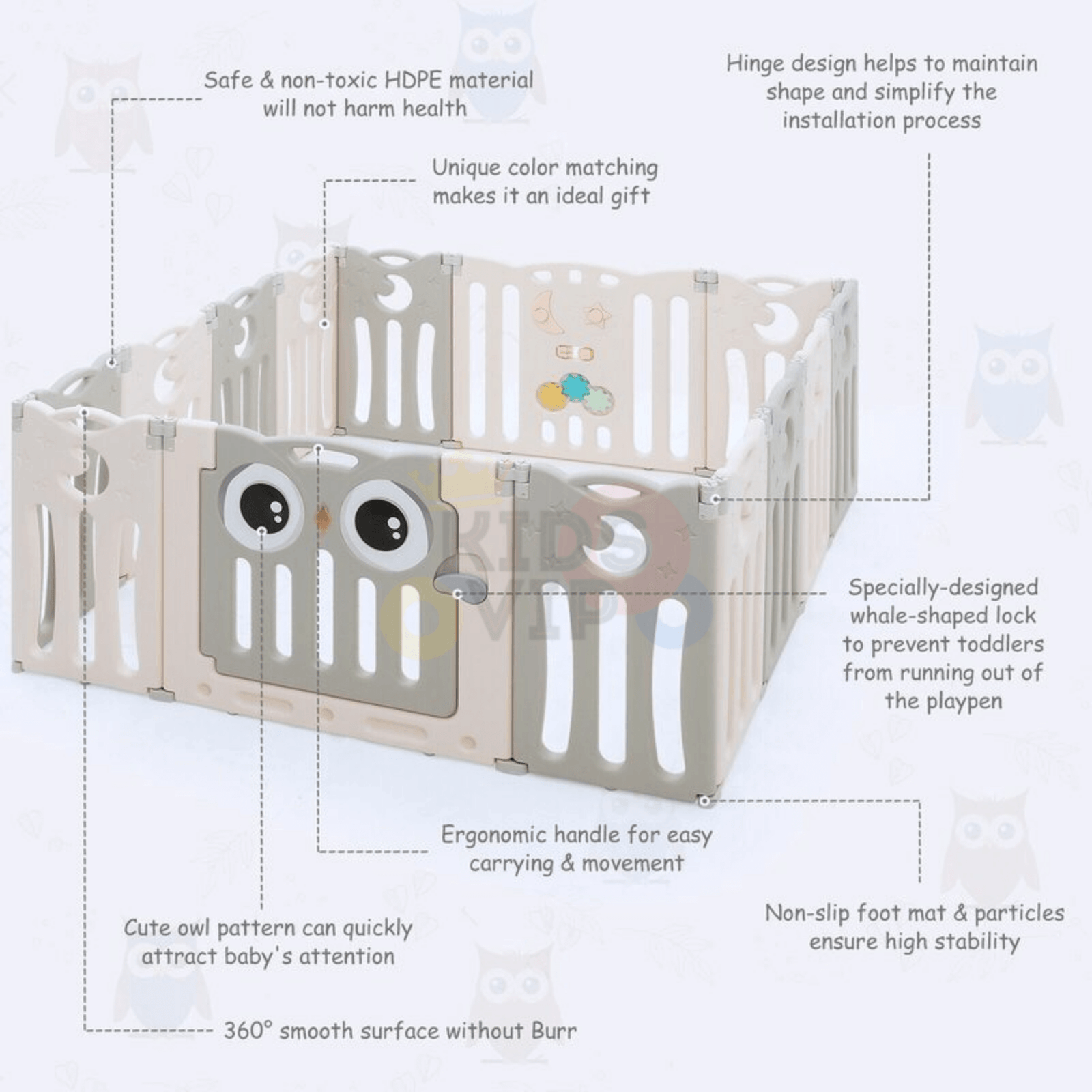 Pink 16 Panels Indoor/Outdoor Foldable Playpen, Fence, Interactive Safety Play Yard for Toddlers and Infants.