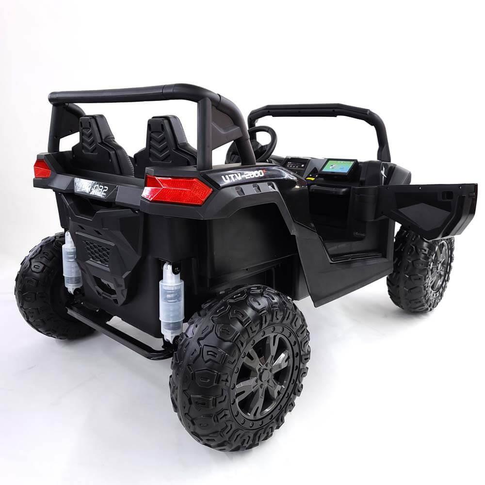 Black 2-Seater XXL Edition Blade BT 24V/4WD Kids' Exclusive Buggy/UTV With Rubber Wheels, Leather Seats, Music & RC.