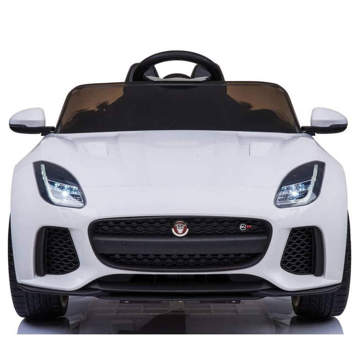 12V White Jaguar F Type Kids' Licensed Ride-On Car W/ Rubber Wheels, Bluetooth & RC.