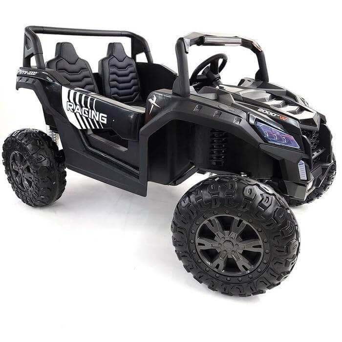 Black 2-Seater XXL Edition Blade BT 24V/4WD Kids' Exclusive Buggy/UTV With Rubber Wheels, Leather Seats, Music & RC.