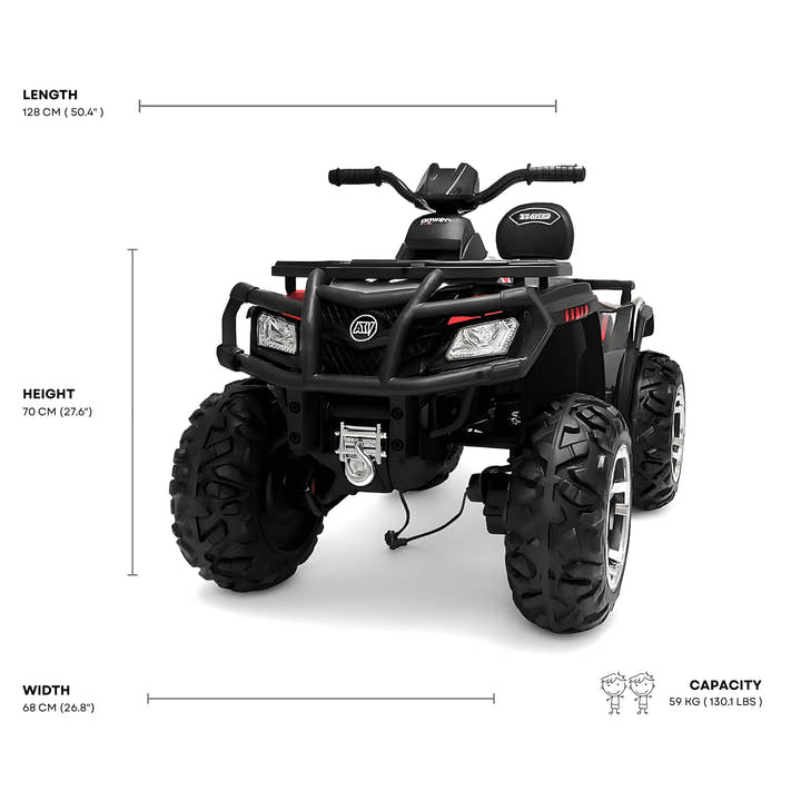 24V White Upgraded Titan Edition 4x4 Ride-On Quad ATV W/ EVA Rubber Wheels, Bluetooth Music & Lights.