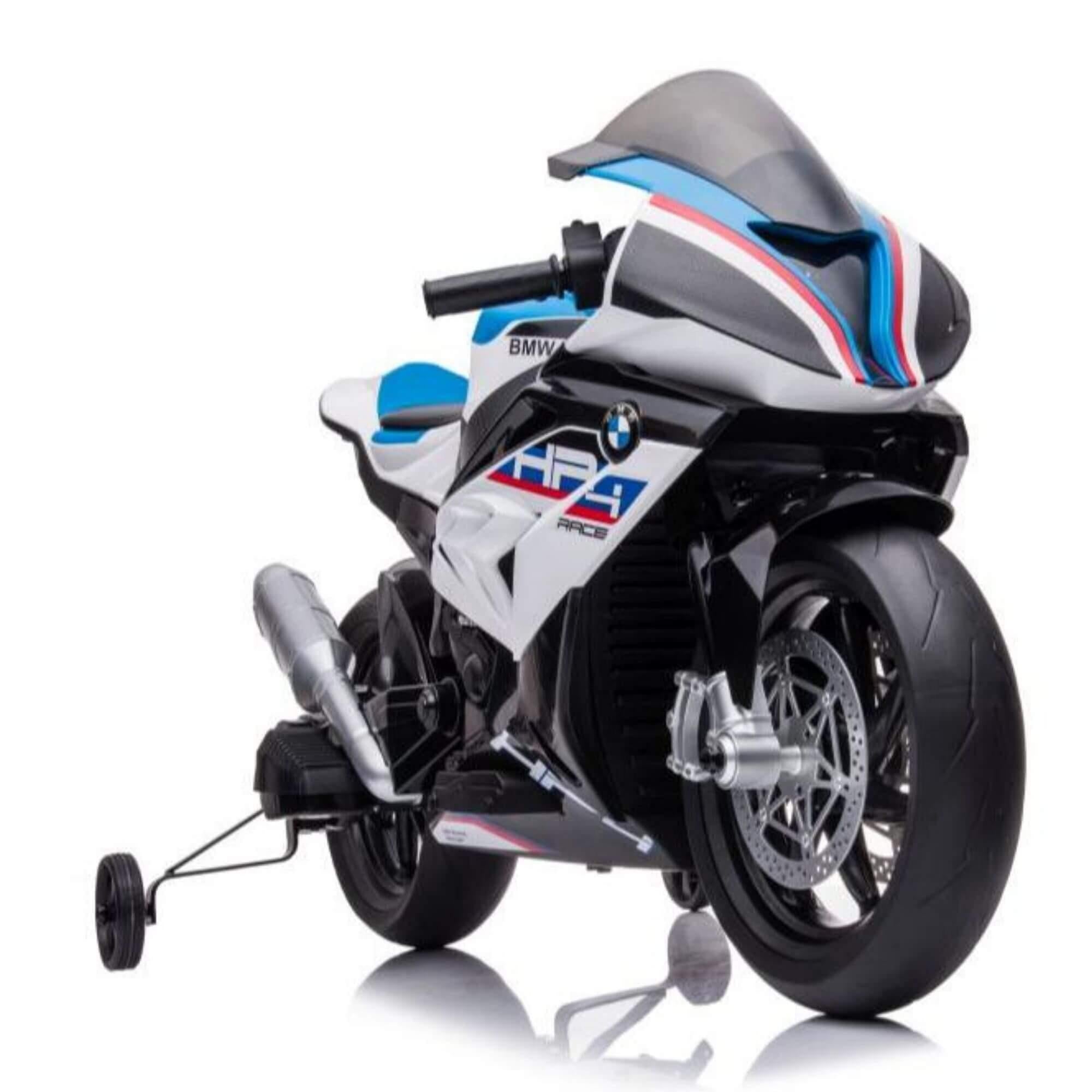 12V Blue BMW HP4 Kids' Super Motorcycle W/ EVA Rubber Wheels, Music & Lights.