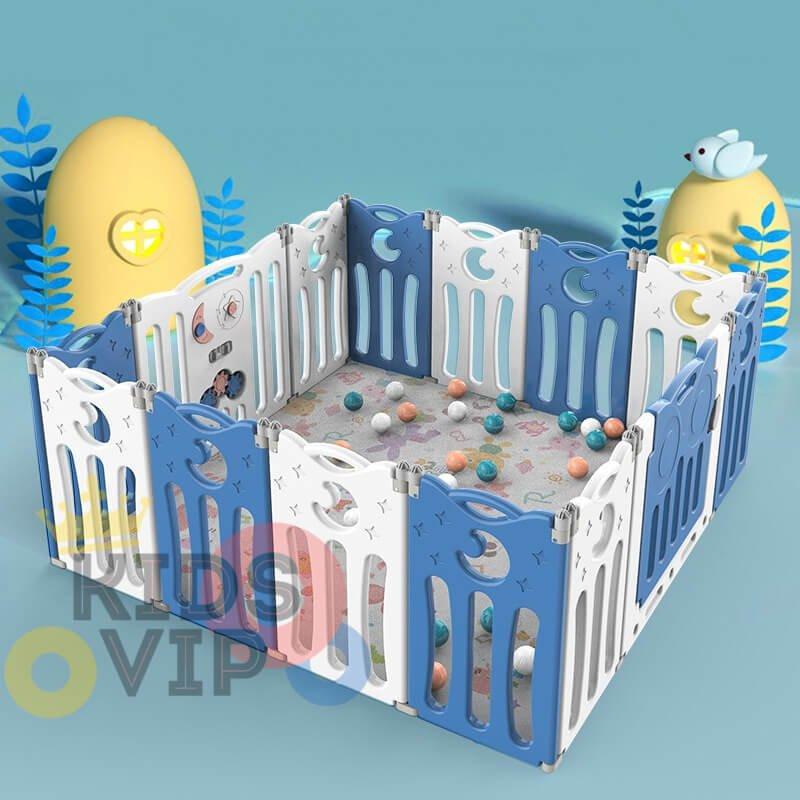 Blue 20 Panels Indoor/Outdoor Foldable Playpen, Fence, Interactive Safety Play Yard for Toddlers and Infants.