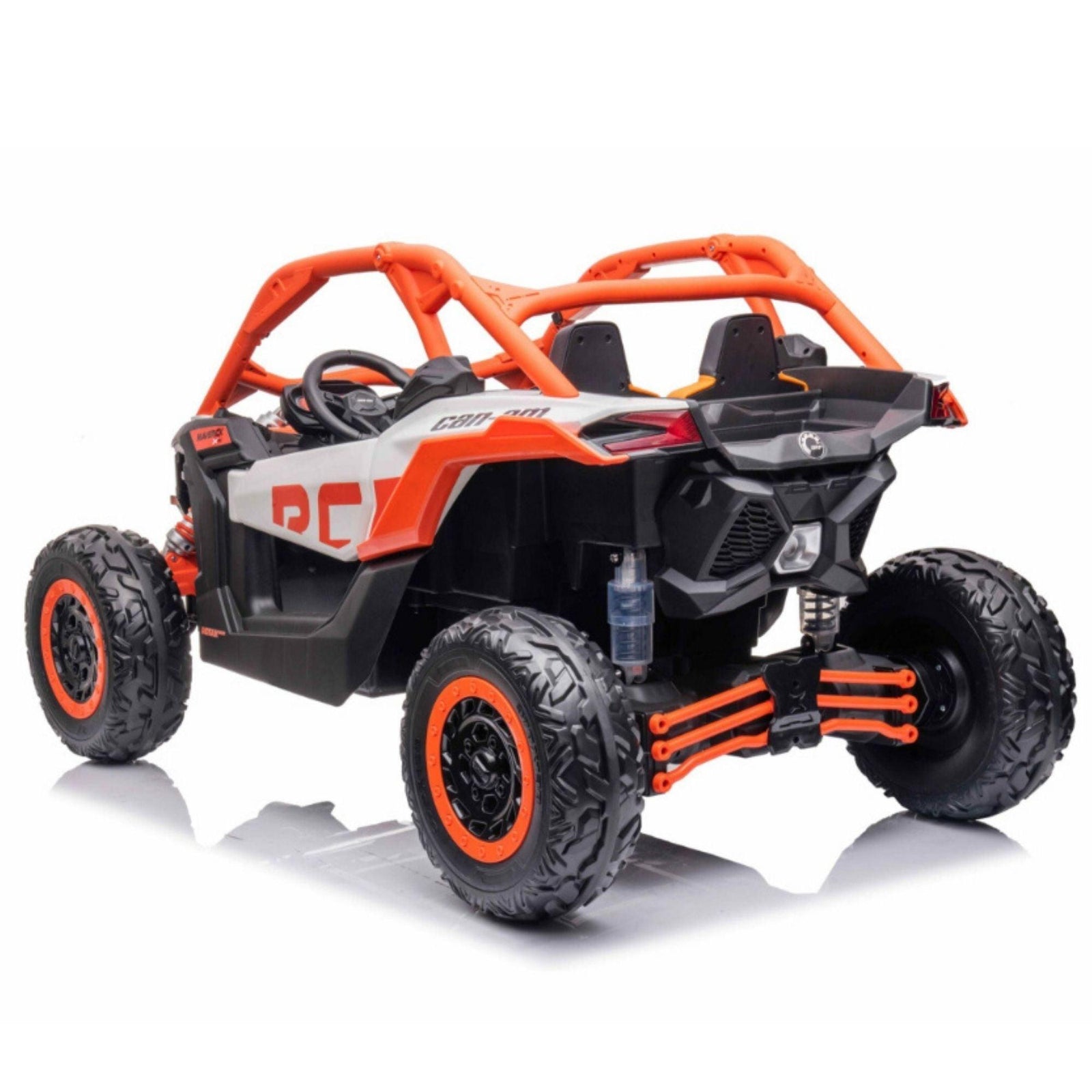 Orange Licensed LX Performance Edition 2x24V Can-Am Maverick 4WD Double 24V Battery Pack, 2-Seater Kids' Buggy W/ Music, EVA Rubber Wheels, Leather Seats & RC.