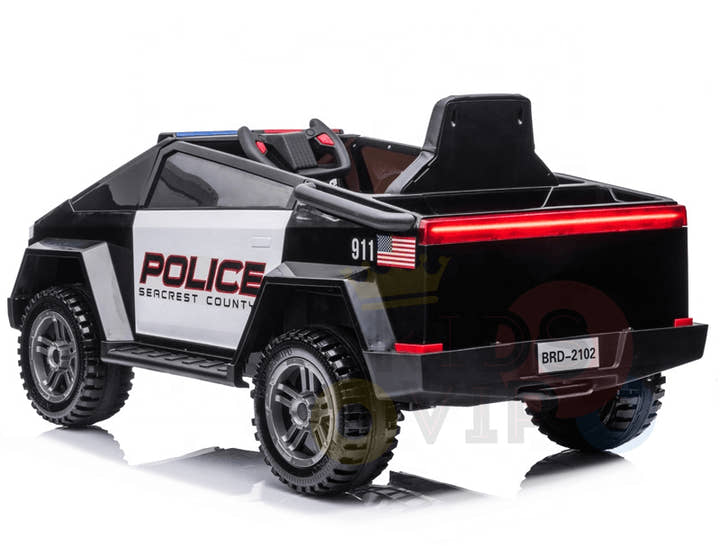 12V Future Police 4x4 Ride-On Truck W/ Rubber Wheels, Emergency Siren, Lights, Music & RC.