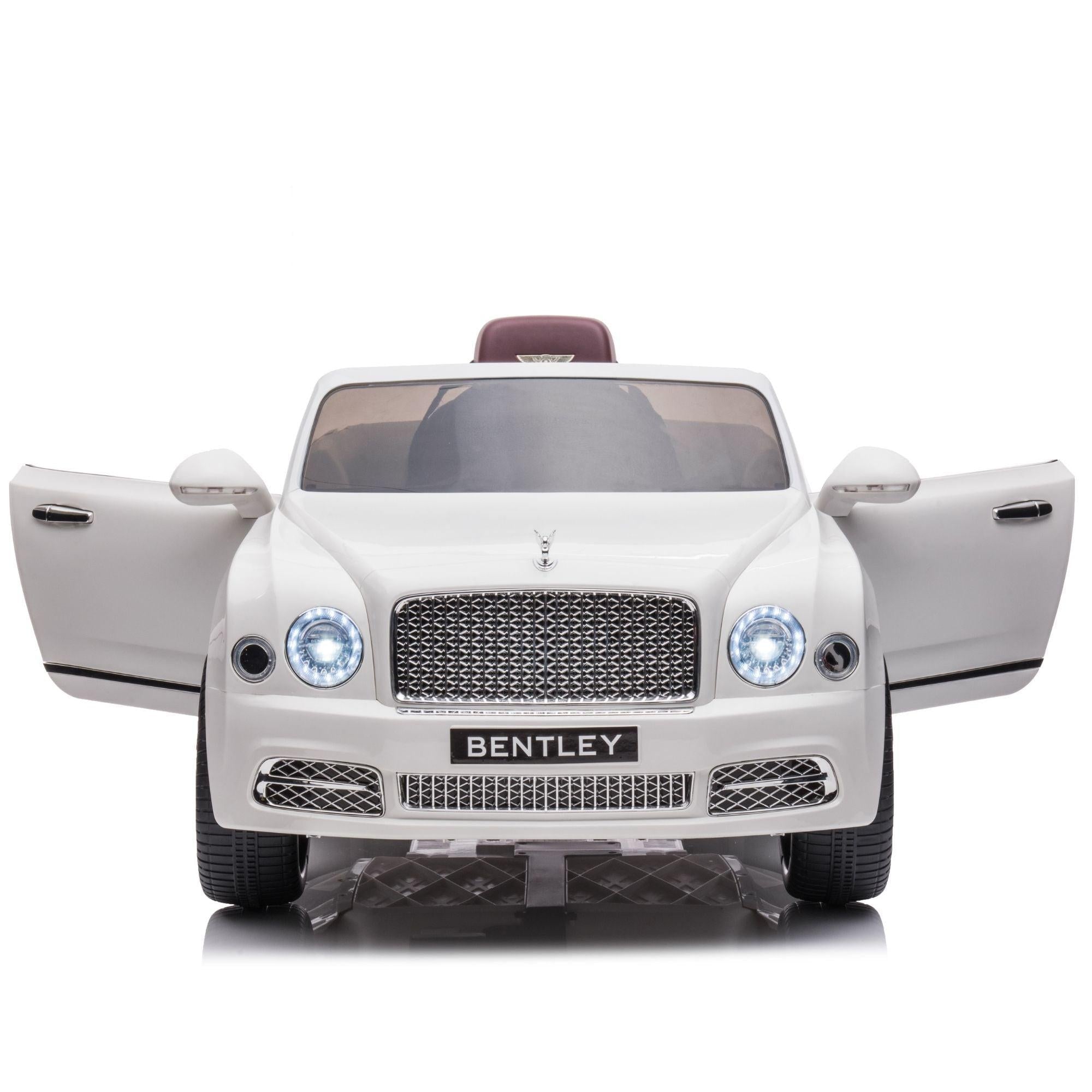 12V White Luxury Bentley Mulsanne Kids' Ride-on Car W/ EVA Rubber Wheels, Music & RC.