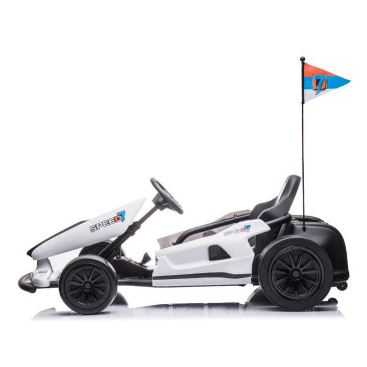 White 24V Furious Edition Big Kids Upgraded Drifting Go Kart W/ Music Amplifier, Lights.