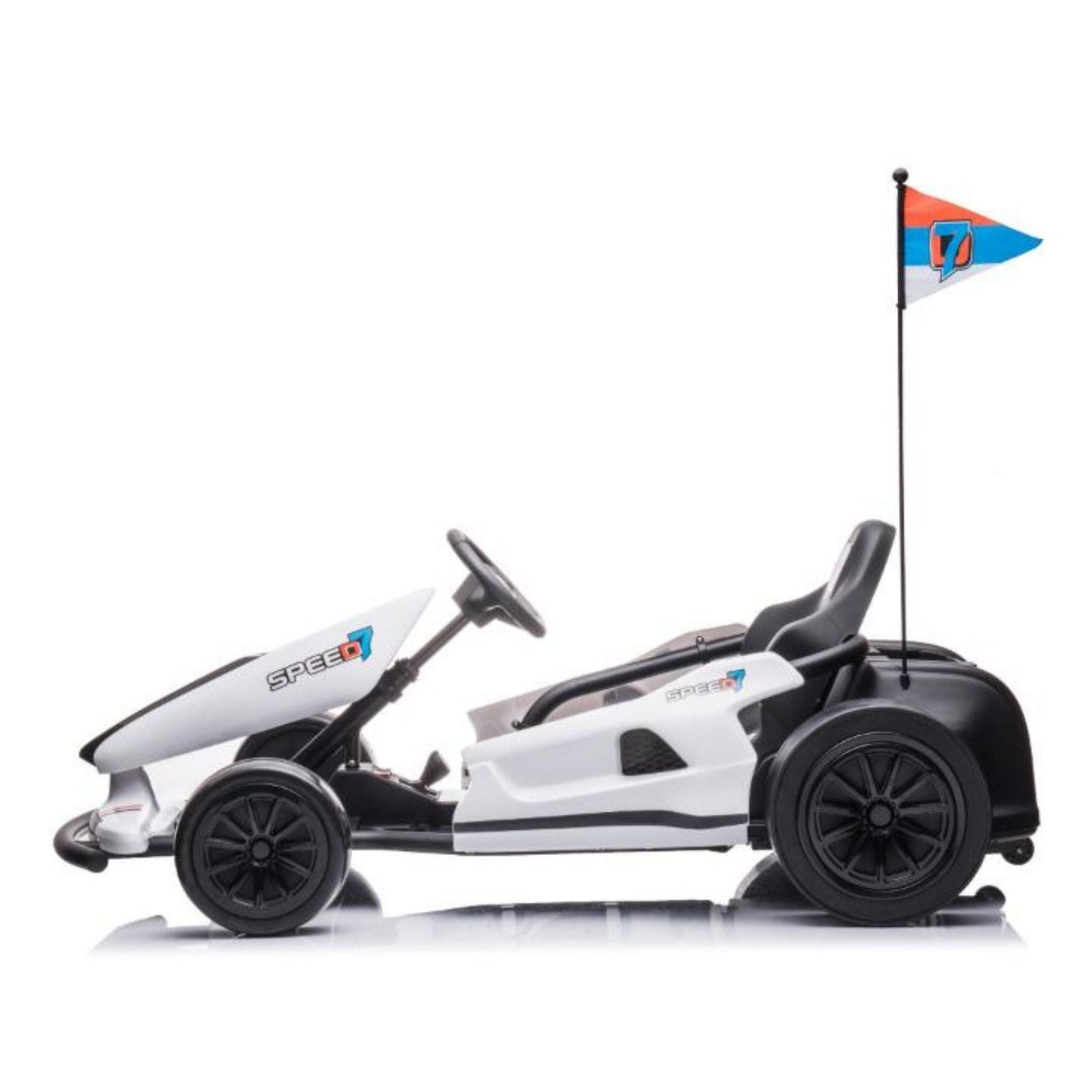 White 24V Furious Edition Big Kids Upgraded Drifting Go Kart W/ Music Amplifier, Lights.