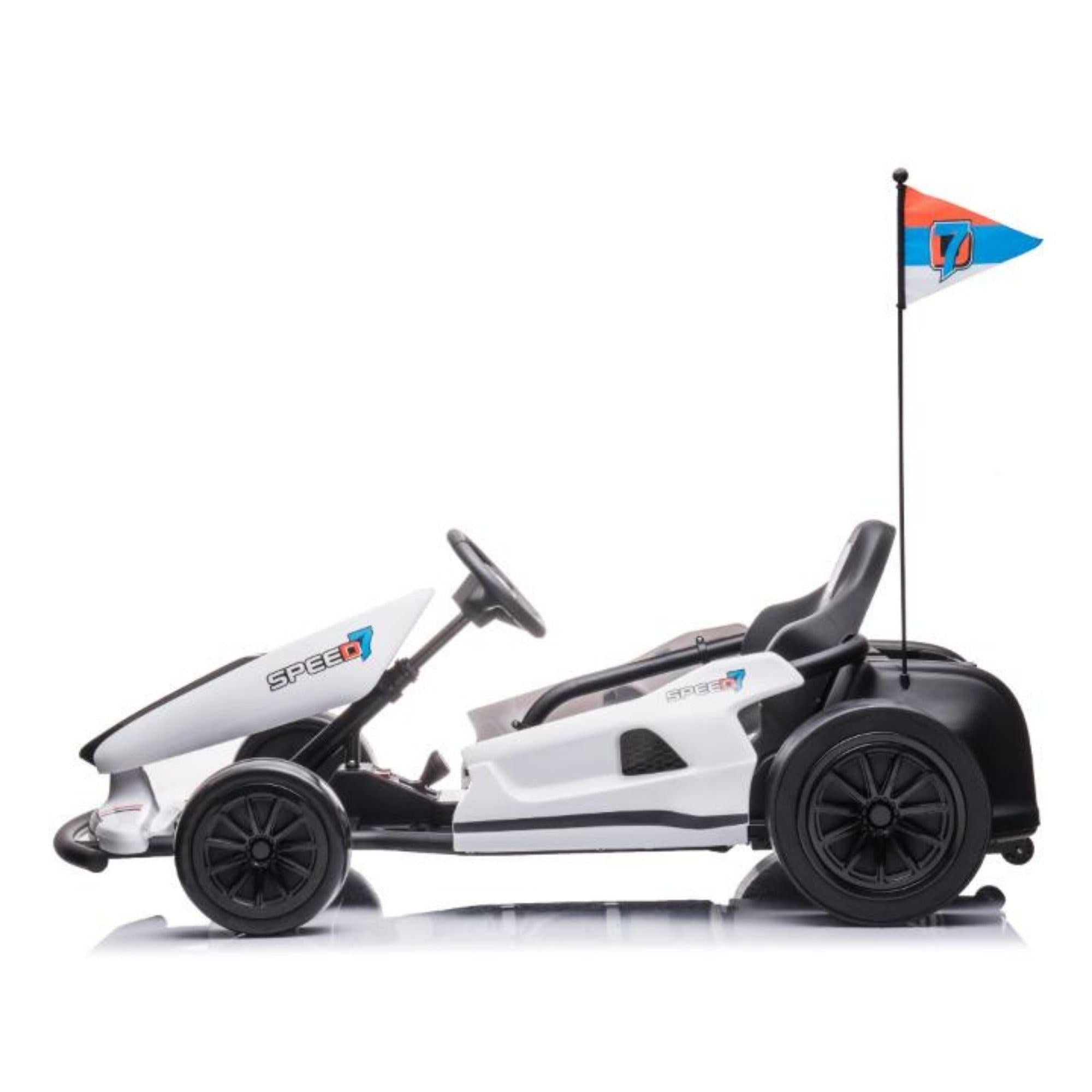 White 24V Furious Edition Big Kids Upgraded Drifting Go Kart W/ Music Amplifier, Lights.