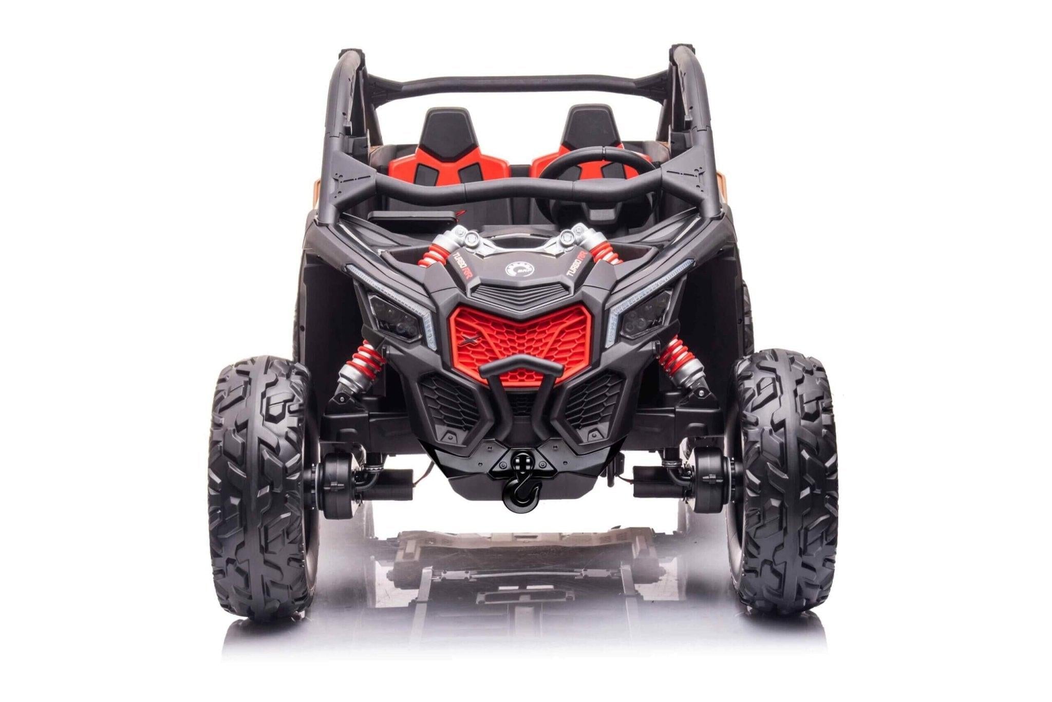 Black Licensed LX Performance Edition 2x24V Can-Am Maverick 4WD Double 24V Battery Pack, 2-Seater Kids' Buggy W/ Music, EVA Rubber Wheels, Leather Seats & RC.