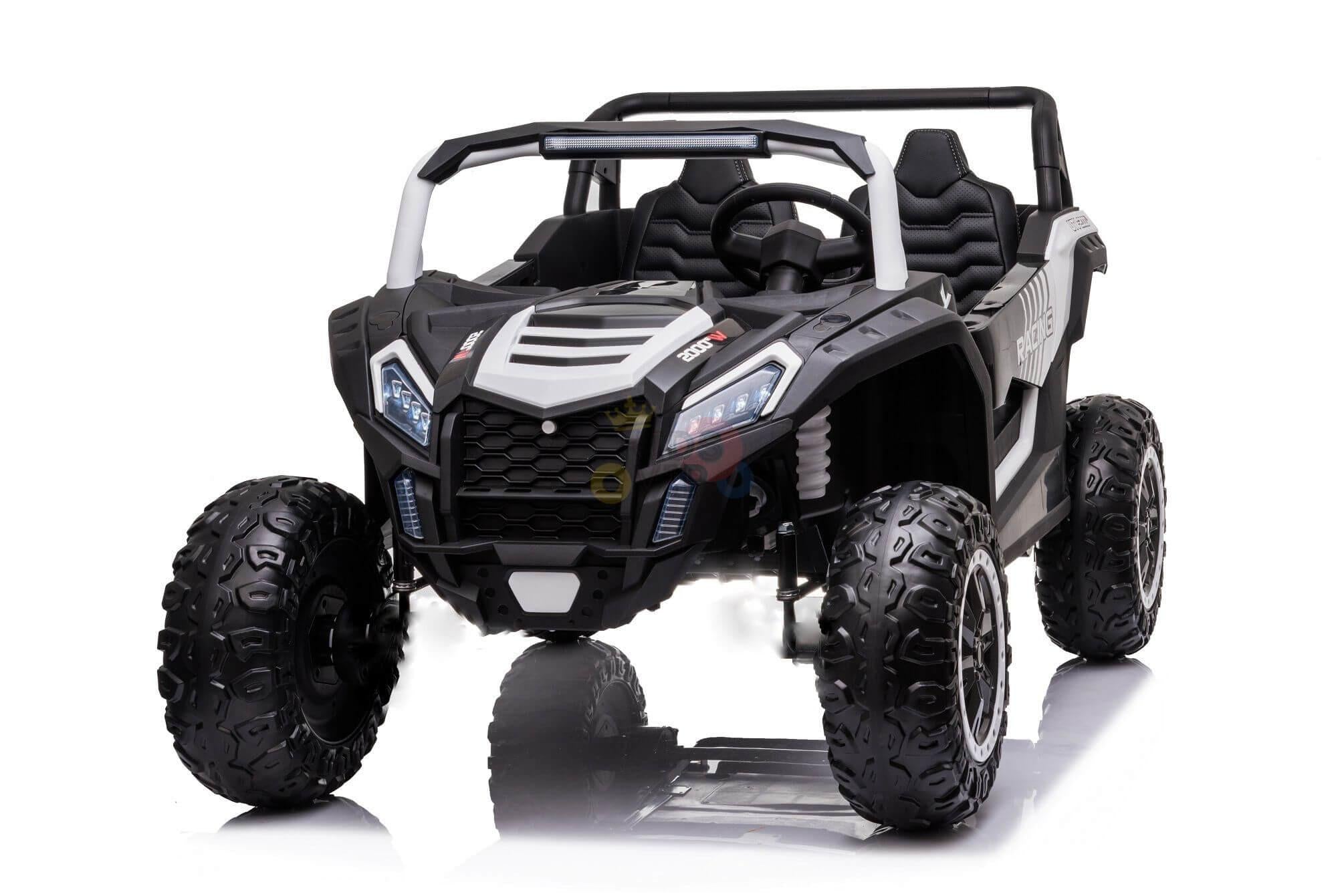 White 2-Seater XXL Edition Blade BT 24V/4WD Kids' Exclusive Buggy/UTV With Rubber Wheels, Leather Seats, Music & RC.
