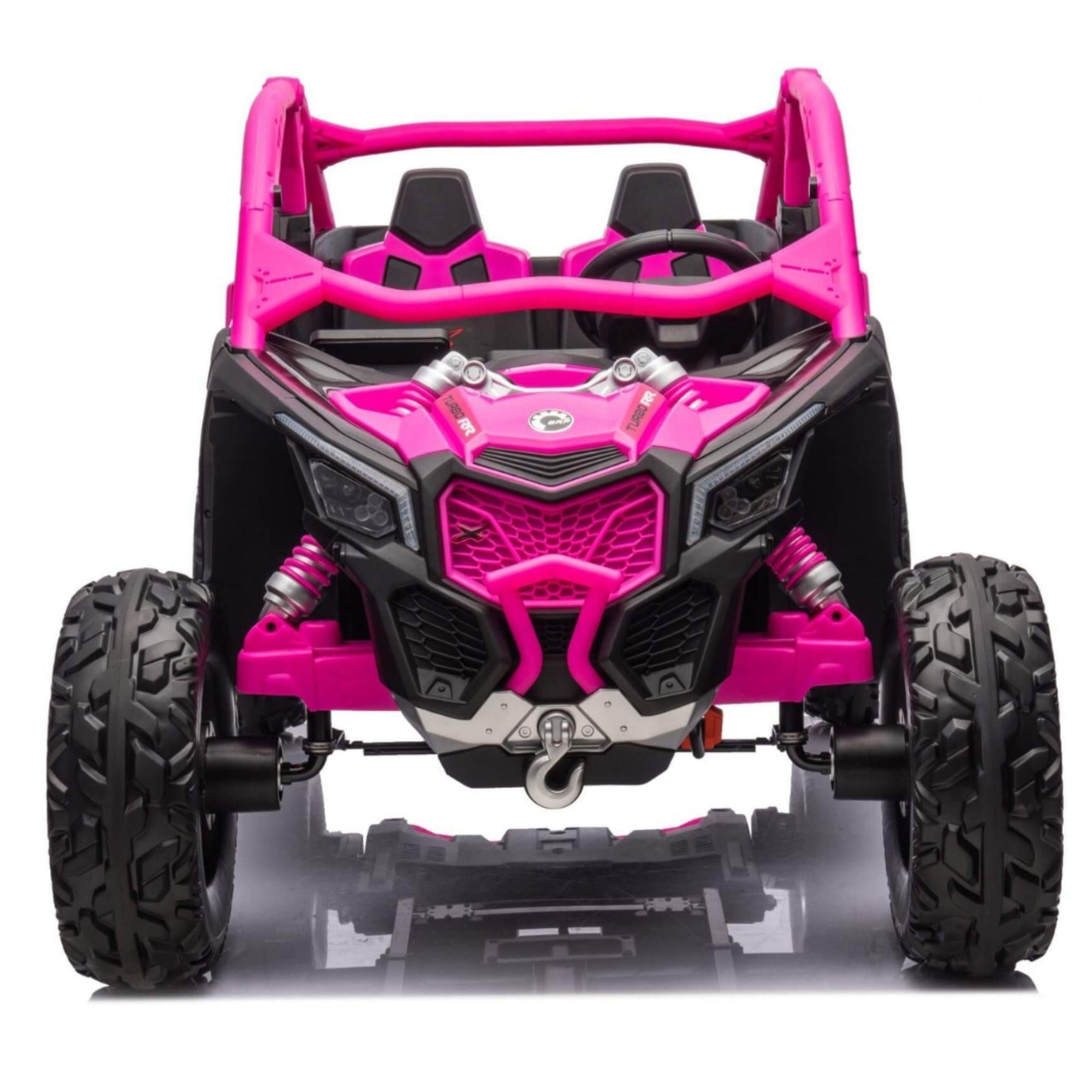 Pink Licensed LX Performance Edition 2x24V Can-Am Maverick 4WD Double 24V Battery Pack, 2-Seater Kids' Buggy W/ Music, EVA Rubber Wheels, Leather Seats & RC.
