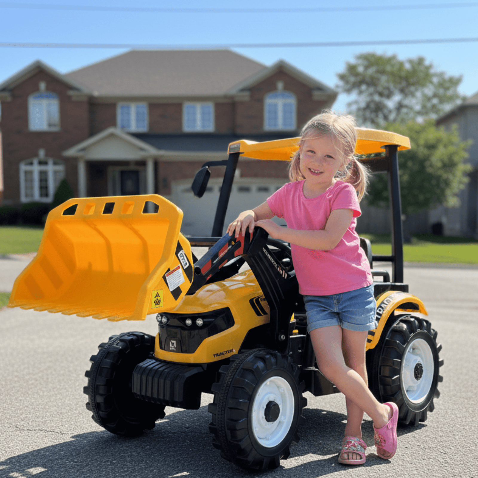 24V Kids' XXL Upgraded 6-Wheel Tractor W/ Trailer, Leather Seat, Music, Lights & RC.