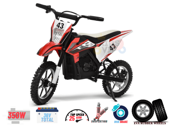36V 350W Super Moto Off-Road Edition Ride-On Dirt Bike for Big Kids W/ Air-Filled Rubber Tires.