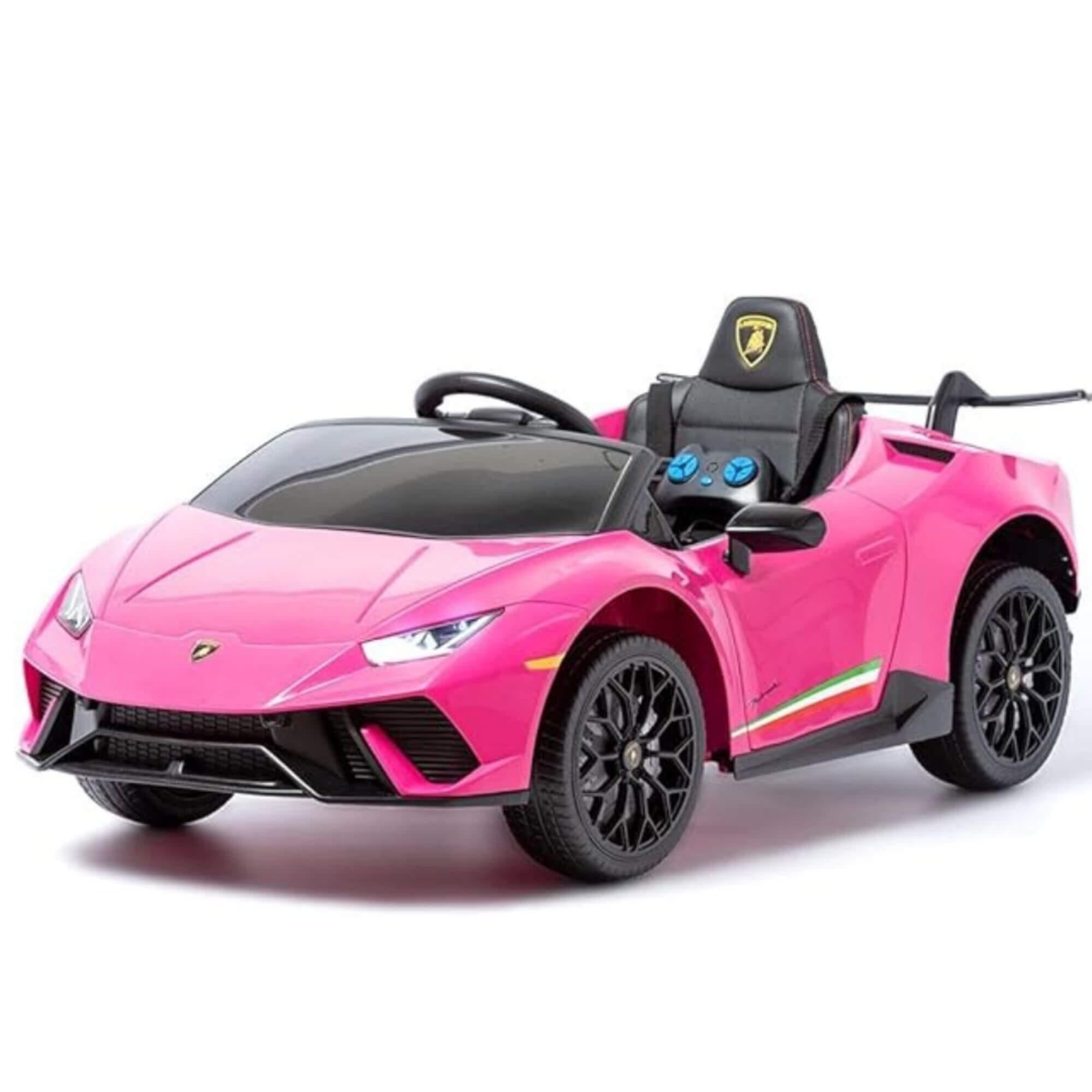 12V Pink Lamborghini Huracan Licensed Sport Edition 4X4 Ride-On Car W/ Rubber Wheels, Bluetooth & RC.