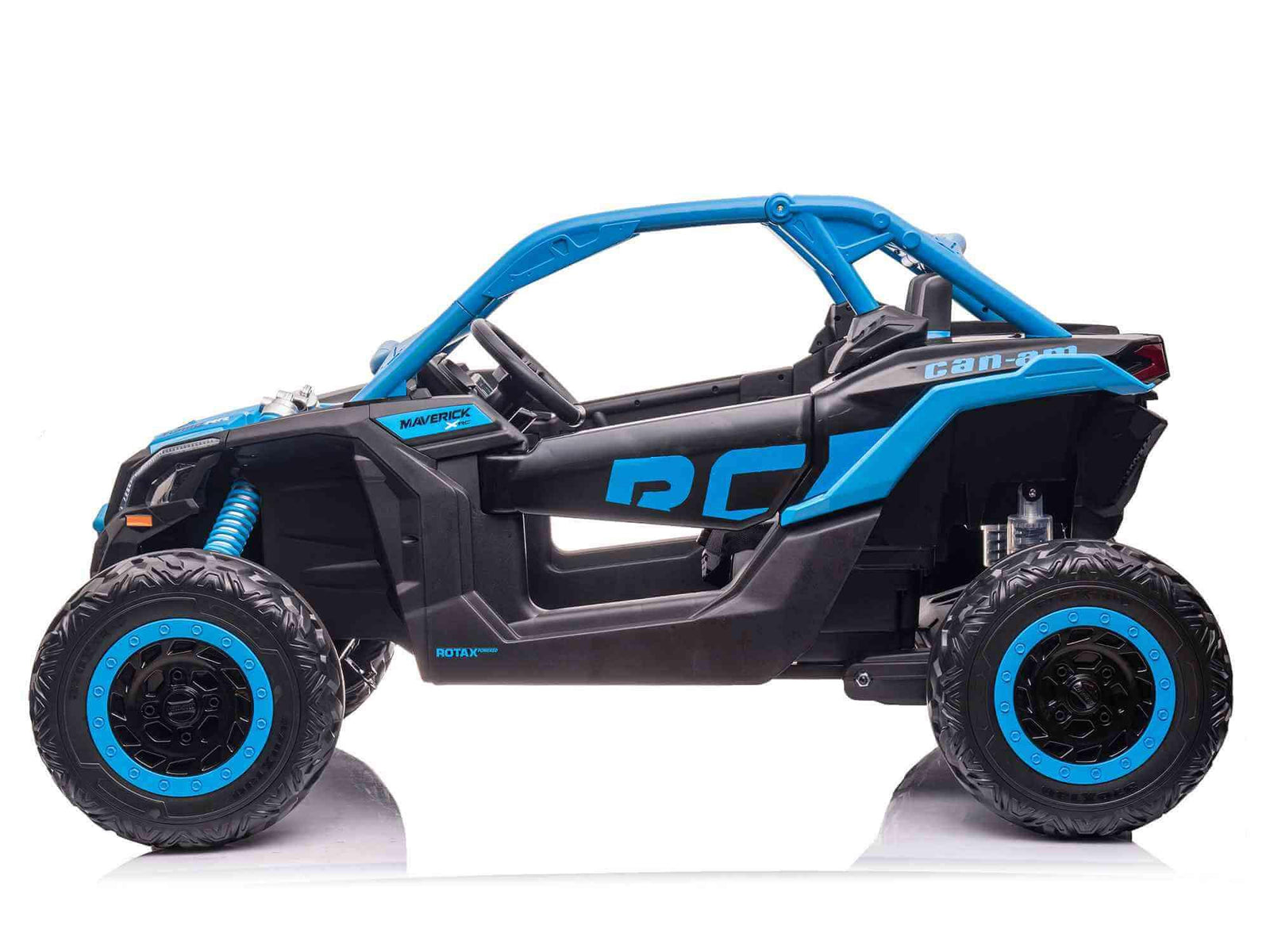 Blue Licensed LX Performance Edition 2x24V Can-Am Maverick 4WD Double 24V Battery Pack, 2-Seater Kids' Buggy W/ Music, EVA Rubber Wheels, Leather Seats & RC.