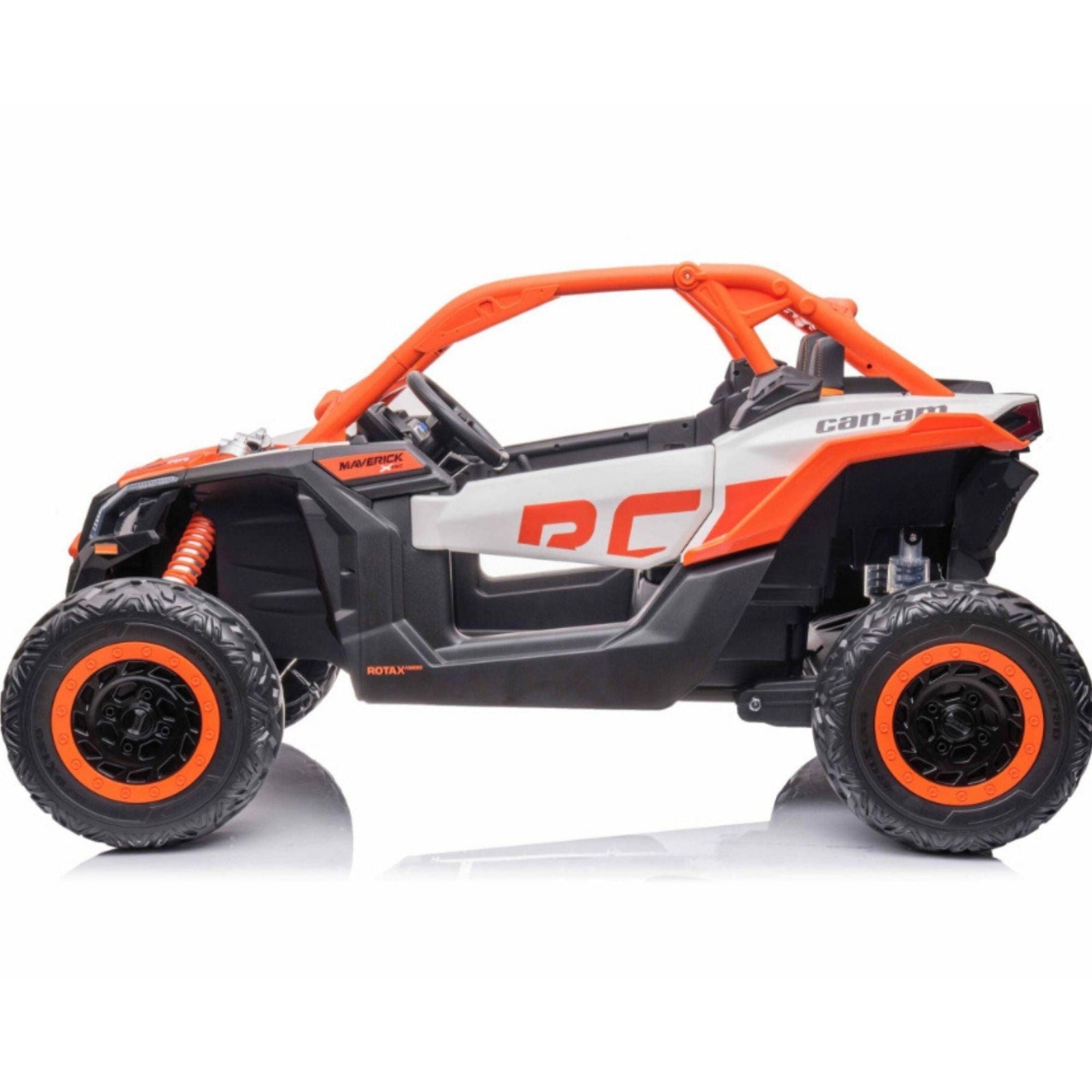 Orange Licensed LX Performance Edition 2x24V Can-Am Maverick 4WD Double 24V Battery Pack, 2-Seater Kids' Buggy W/ Music, EVA Rubber Wheels, Leather Seats & RC.