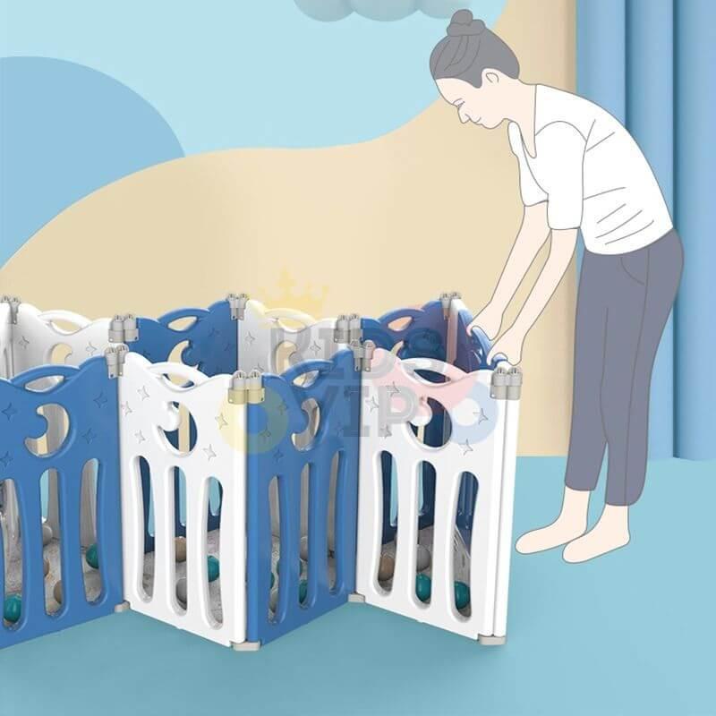 Blue 16 Panels Indoor/Outdoor Foldable Playpen, Fence, Interactive Safety Play Yard for Toddlers and Infants.