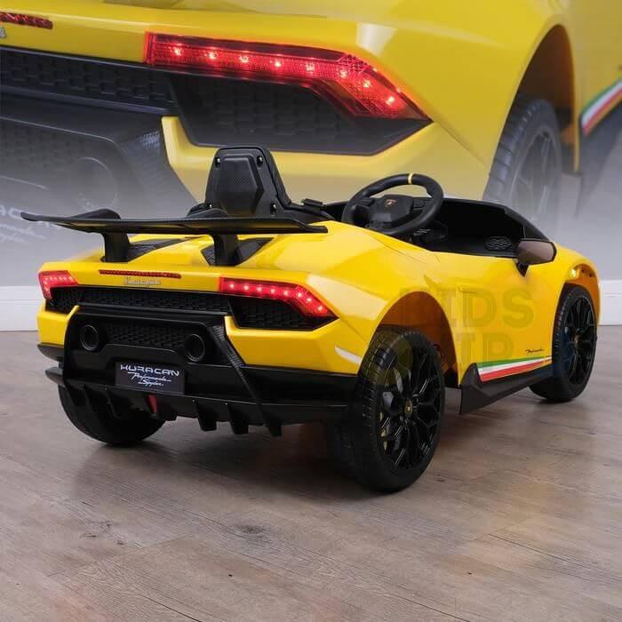 12V Yellow Lamborghini Huracan Licensed Sport Edition 4X4 Ride-On Car W/ Rubber Wheels, Bluetooth & RC.