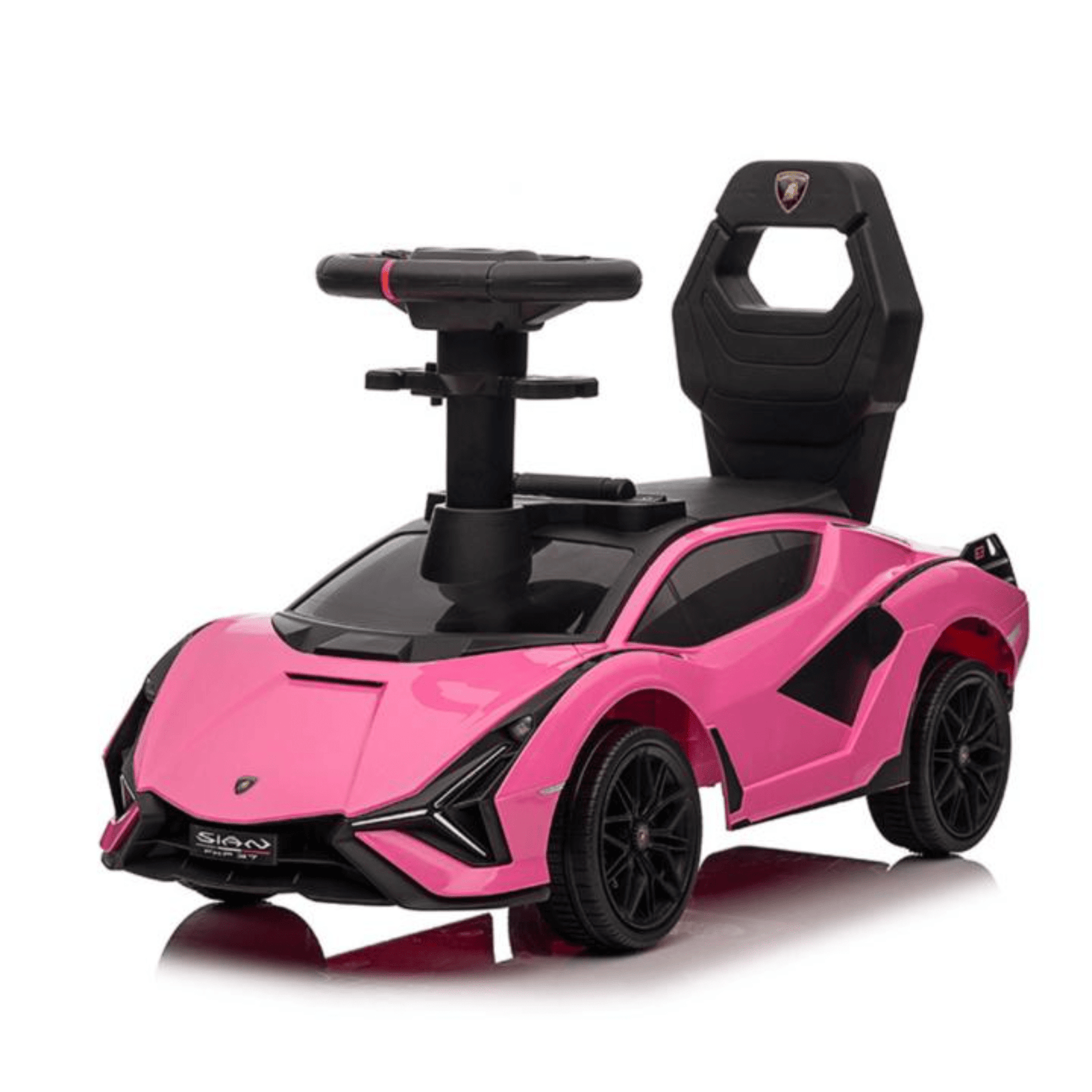 Pink Complete Edition Lamborghini Sian 3-in-1 Push Car / Stroller W/ Detachable Handle, Safety Guards, Lights & Music.