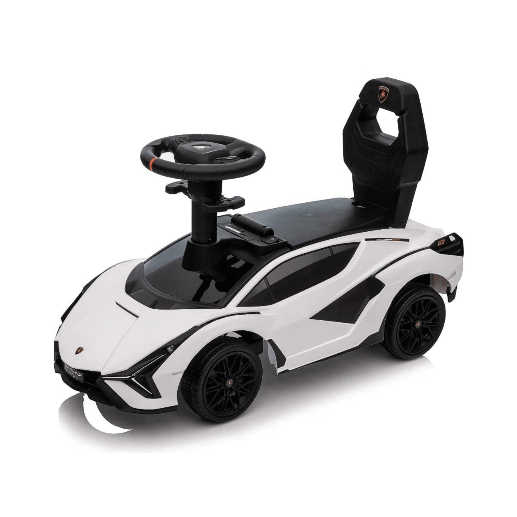 White Complete Edition Lamborghini Sian 3-in-1 Push Car / Stroller W/ Detachable Handle, Safety Guards, Lights & Music.