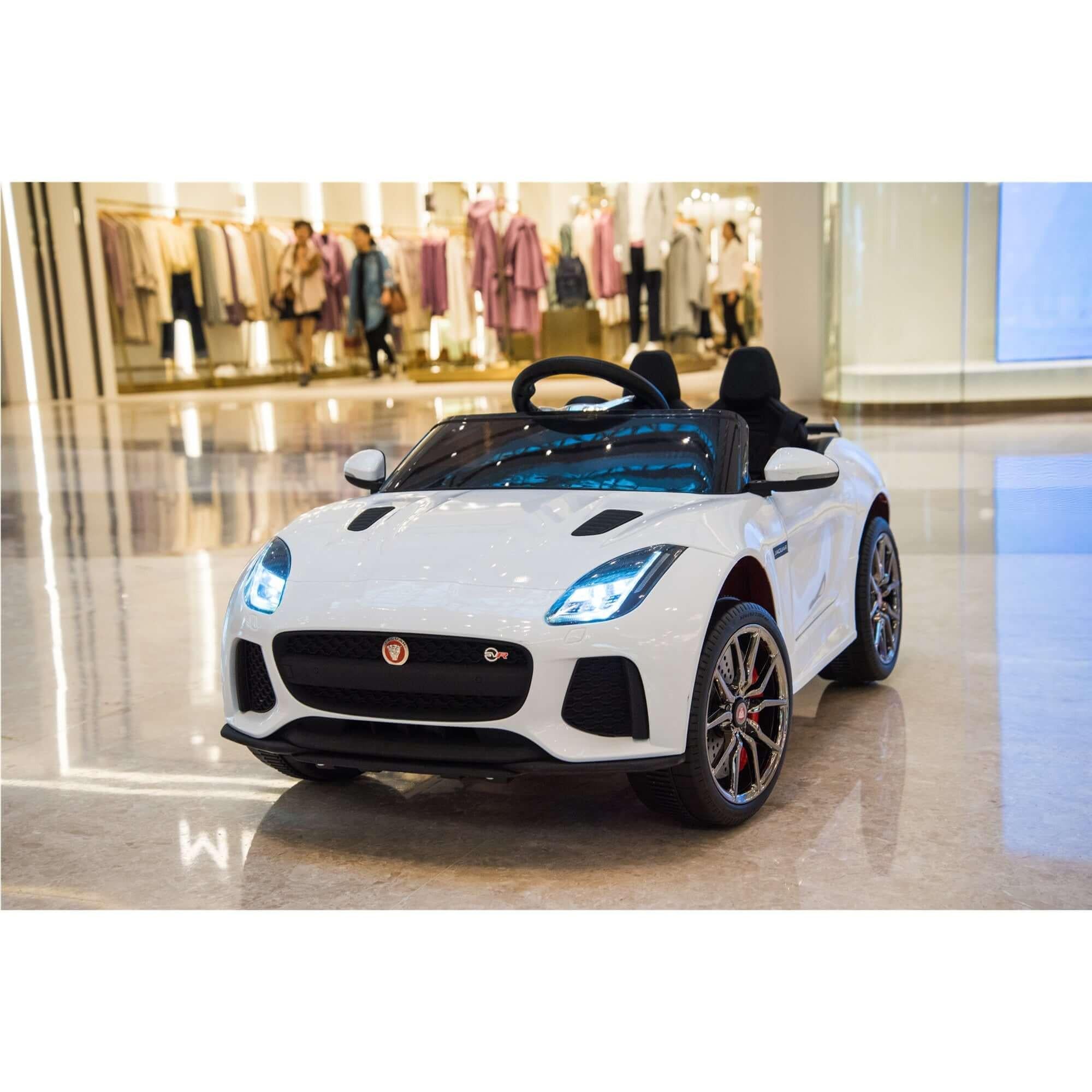 12V White Jaguar F Type Kids' Licensed Ride-On Car W/ Rubber Wheels, Bluetooth & RC.