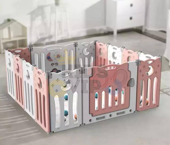 Pink 20 Panels Indoor/Outdoor Foldable Playpen, Fence, Interactive Safety Play Yard for Toddlers and Infants.