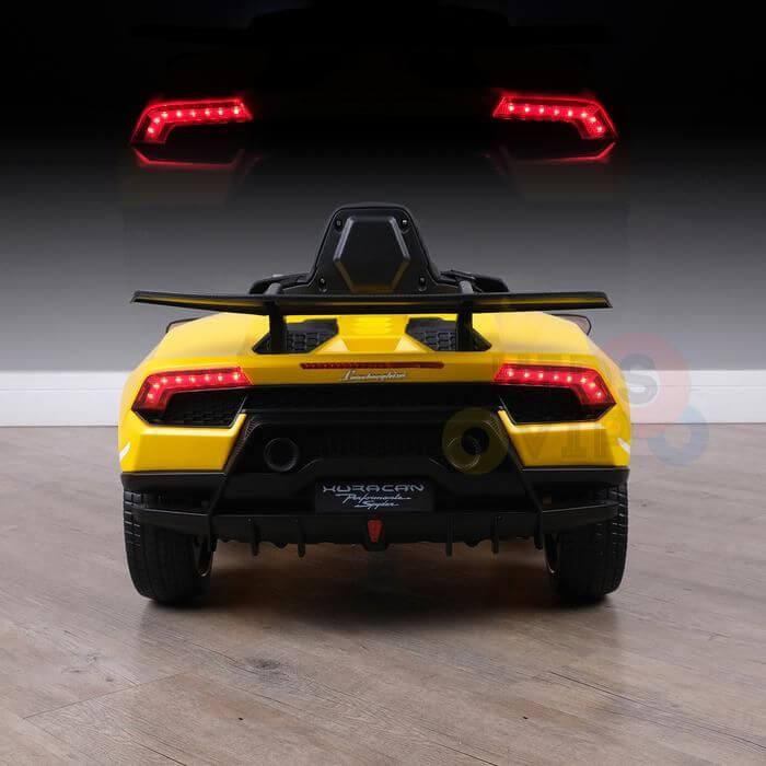 12V Yellow Lamborghini Huracan Licensed Sport Edition 4X4 Ride-On Car W/ Rubber Wheels, Bluetooth & RC.