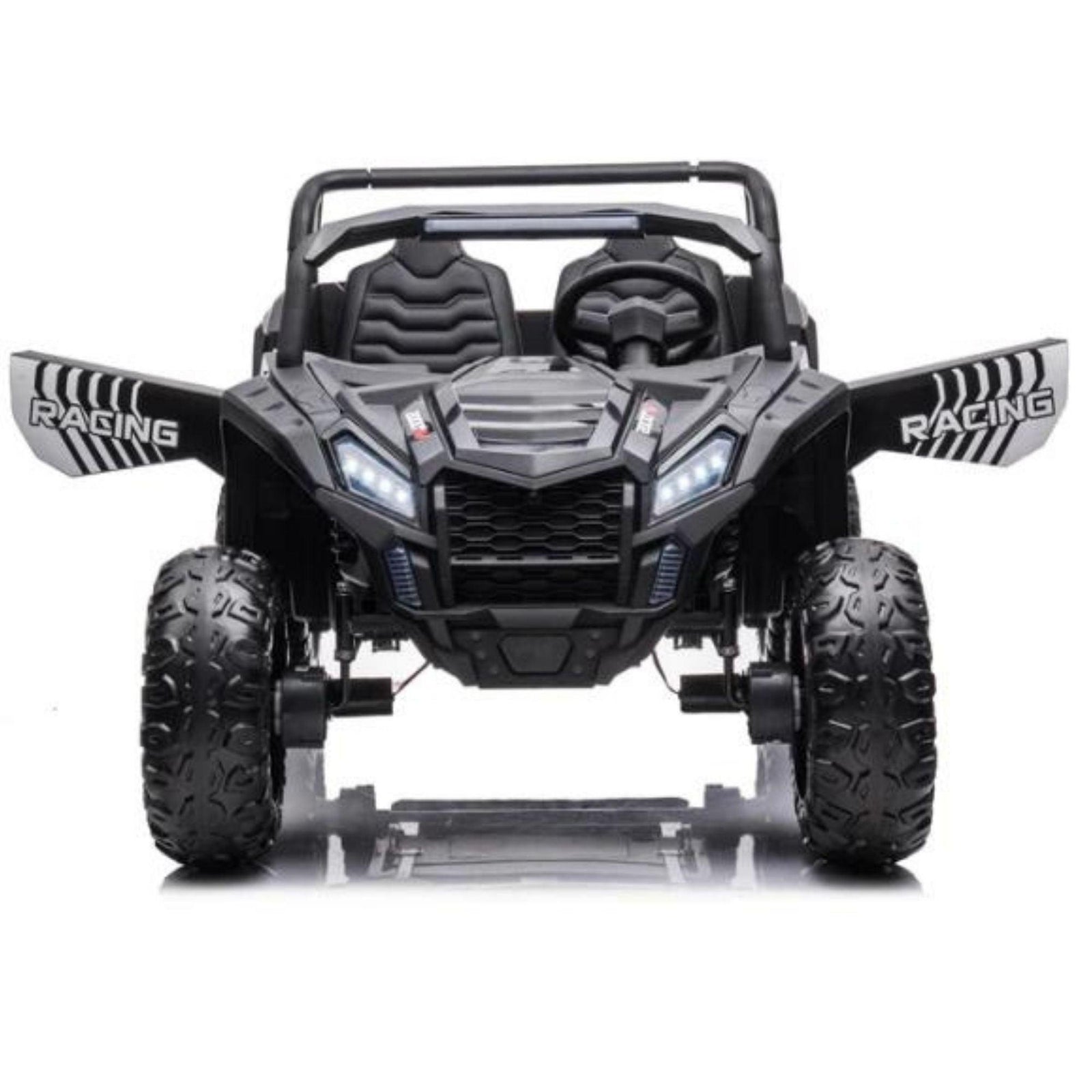 Black 2-Seater XXL Edition Blade BT 24V/4WD Kids' Exclusive Buggy/UTV With Rubber Wheels, Leather Seats, Music & RC.