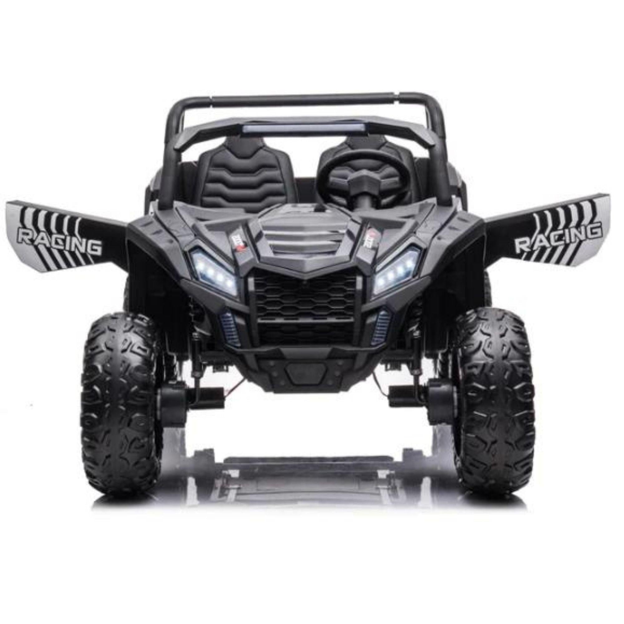 Black 2-Seater XXL Edition Blade BT 24V/4WD Kids' Exclusive Buggy/UTV With Rubber Wheels, Leather Seats, Music & RC.