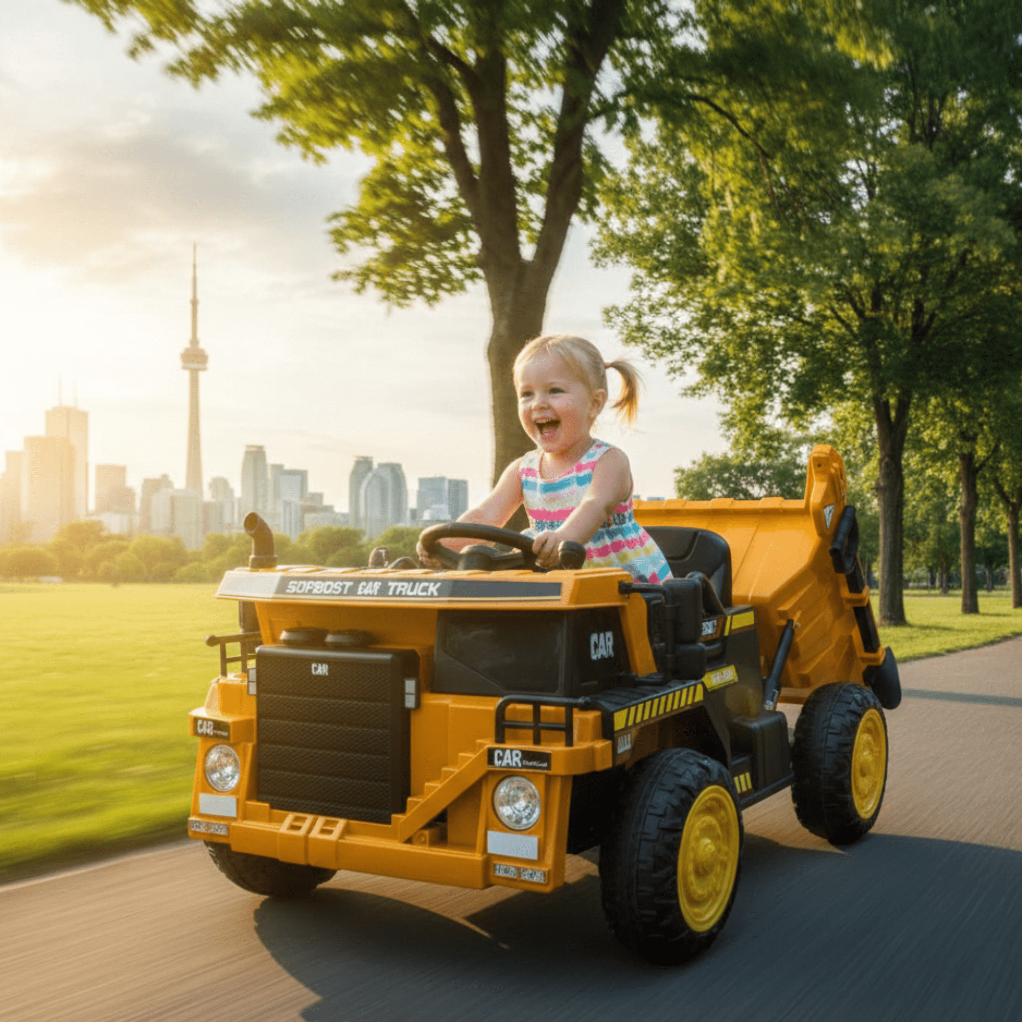 12V Kids' Ride-On Construction Dump Truck W/ Rubber Wheels, Automatic Dump Bed, Music & RC.