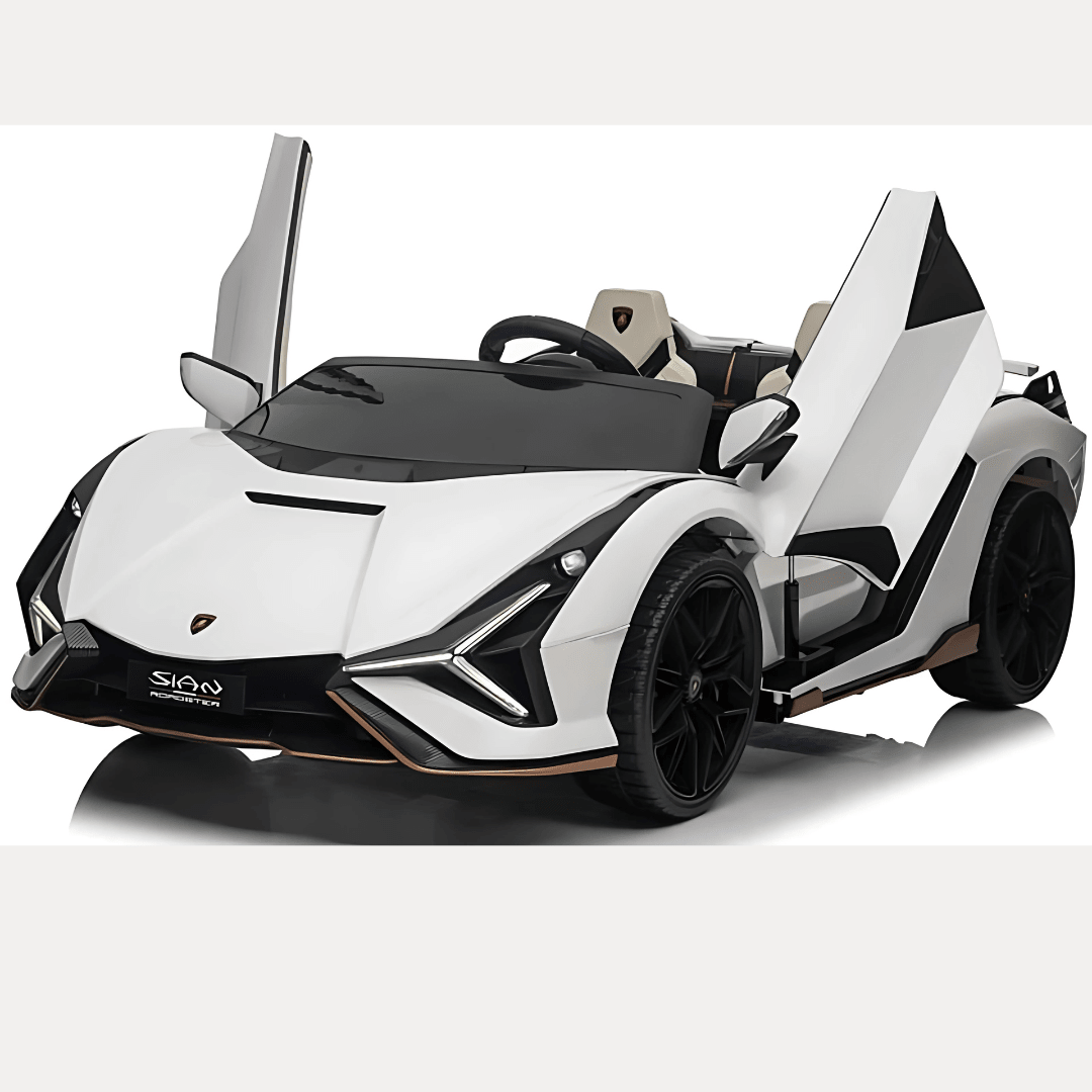 24V Luxurious White Lamborghini Sian 2-Seater 4x4 Ride-On Car W/ EVA Rubber Wheels, BT & RC.