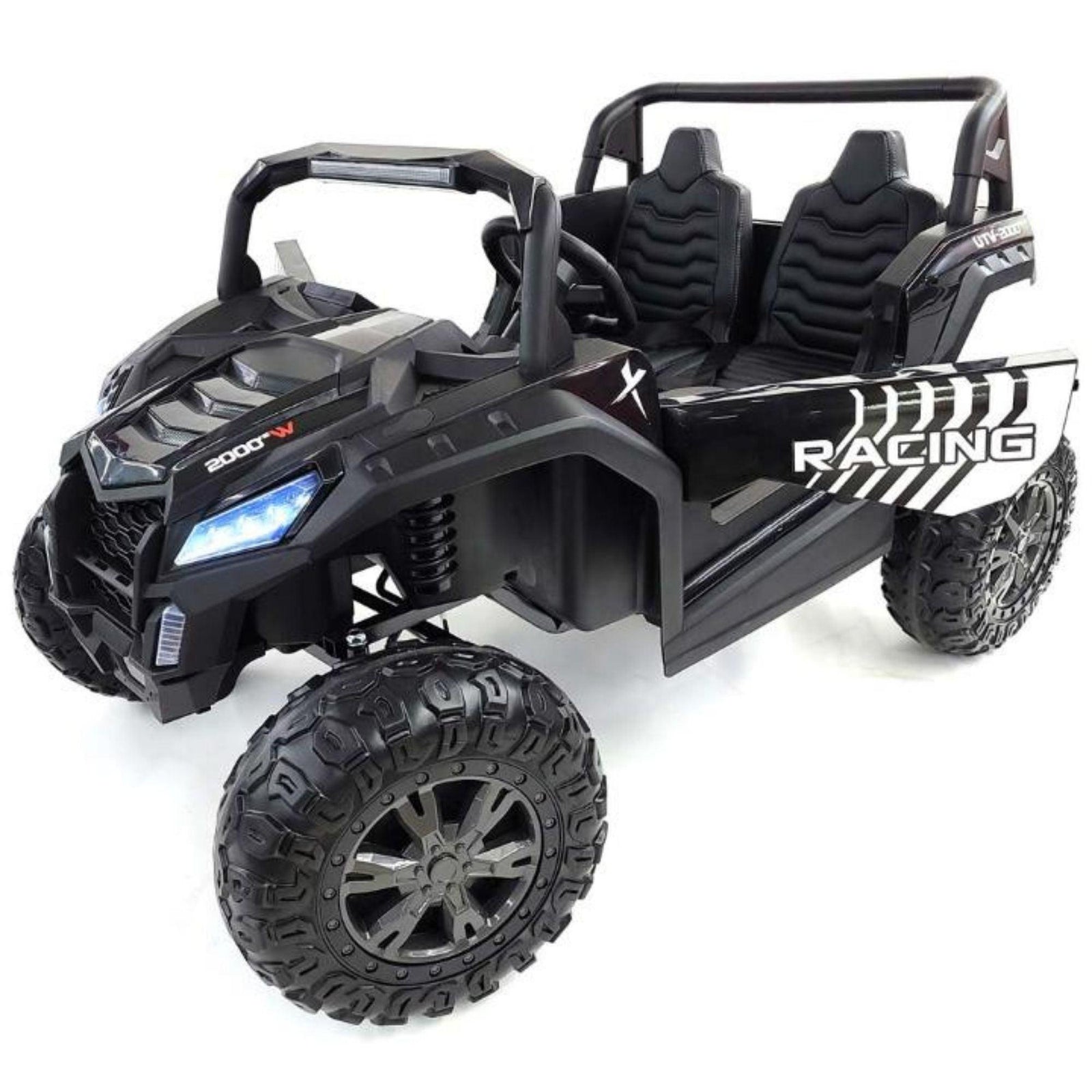 Black 2-Seater XXL Edition Blade BT 24V/4WD Kids' Exclusive Buggy/UTV With Rubber Wheels, Leather Seats, Music & RC.