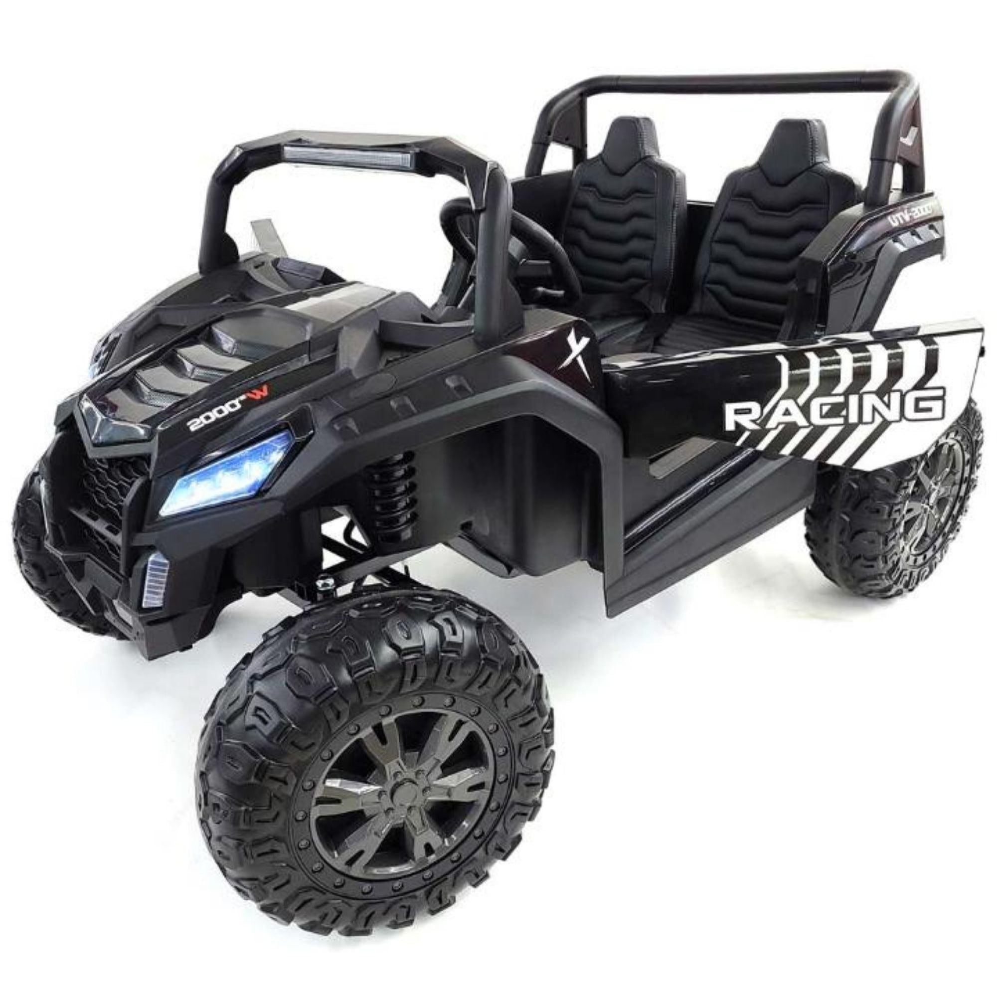 Black 2-Seater XXL Edition Blade BT 24V/4WD Kids' Exclusive Buggy/UTV With Rubber Wheels, Leather Seats, Music & RC.
