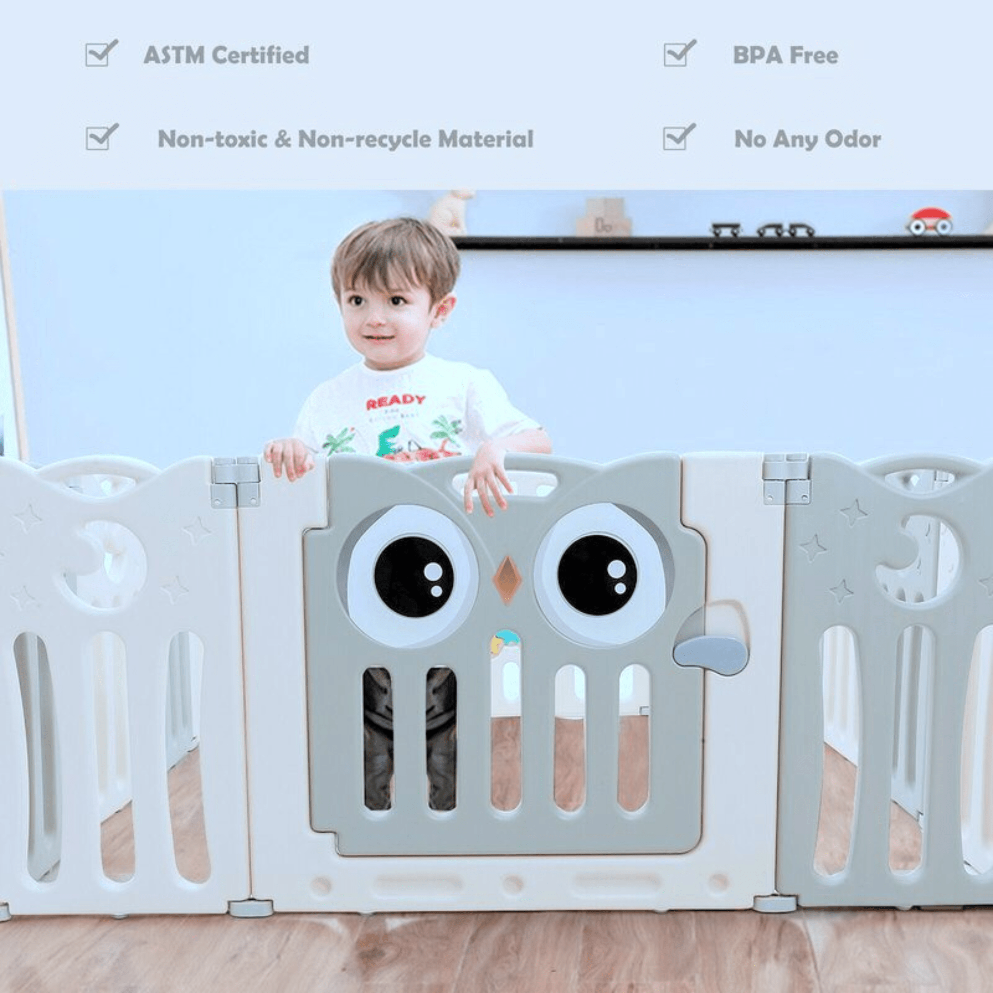 Grey 16 Panels Indoor/Outdoor Foldable Playpen, Fence, Interactive Safety Play Yard for Toddlers and Infants.