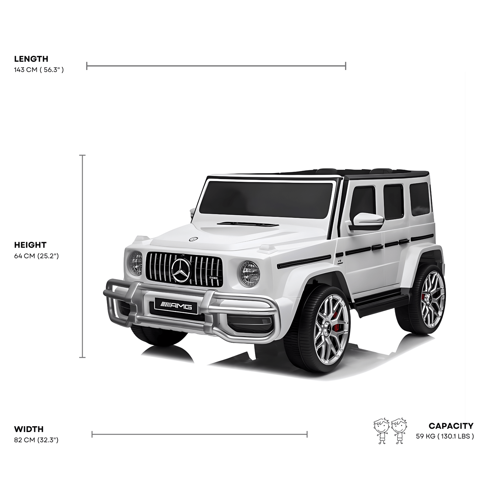 24V Exclusive White Mercedes Benz G63 2-Seater 4x4 Kids' Ride-on SUV W/ EVA Wheels, Leather Seats, Light-up Logo, BT & RC.