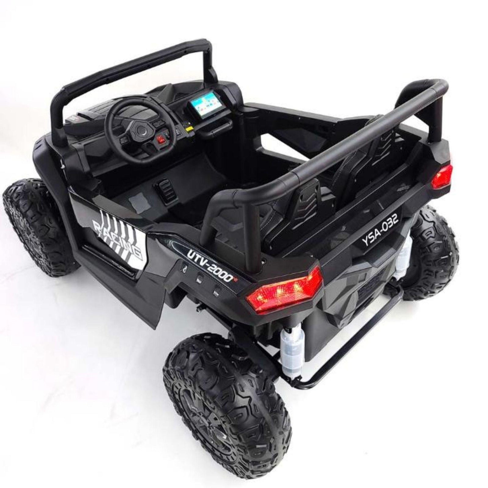 Black 2-Seater XXL Edition Blade BT 24V/4WD Kids' Exclusive Buggy/UTV With Rubber Wheels, Leather Seats, Music & RC.