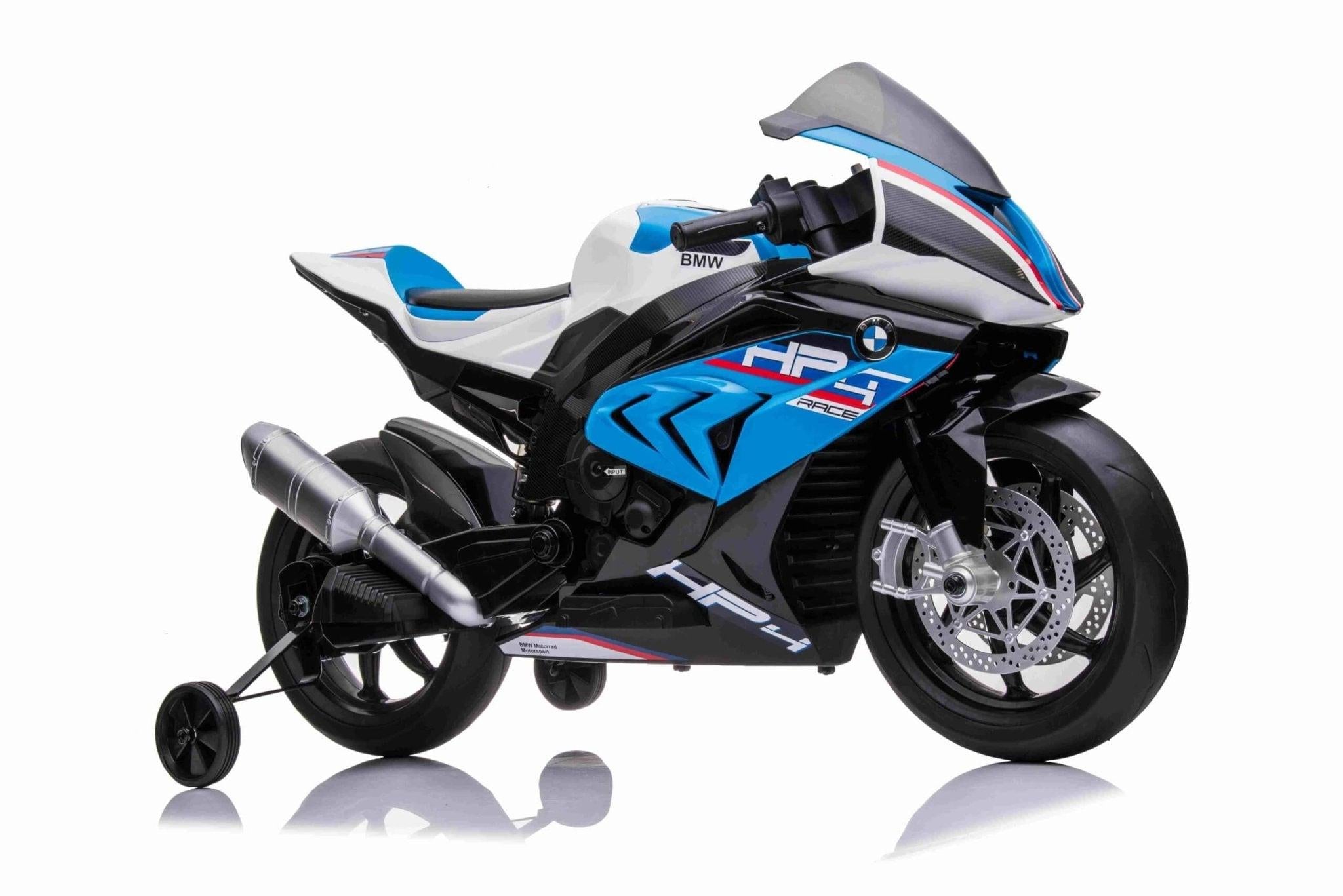 12V Blue BMW HP4 Kids' Super Motorcycle W/ EVA Rubber Wheels, Music & Lights.