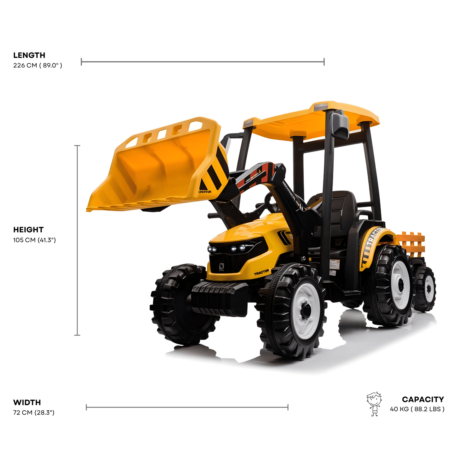 24V Kids' XXL Upgraded 6-Wheel Tractor W/ Trailer, Leather Seat, Music, Lights & RC.